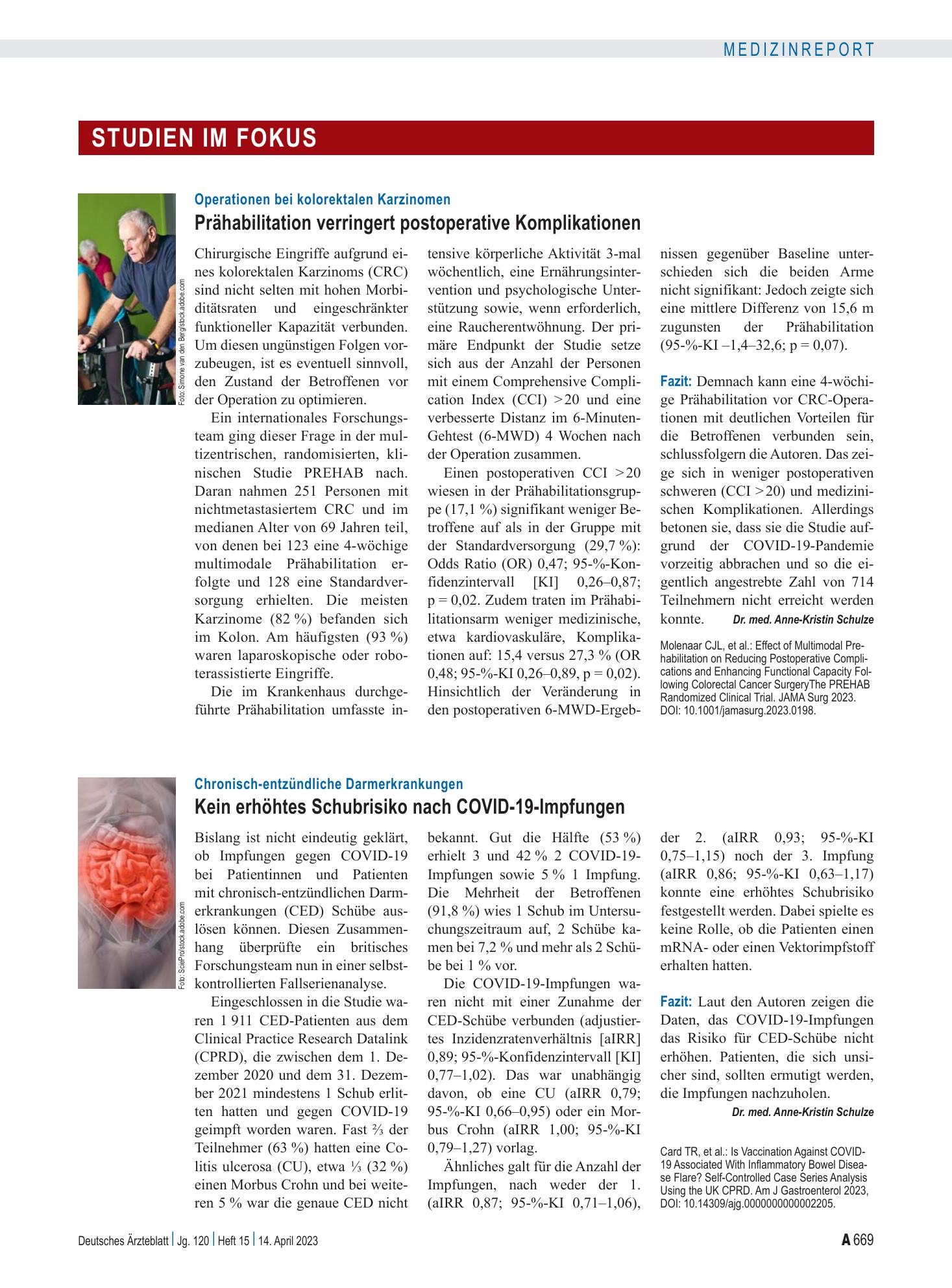 Vorschauseite 1: Operationen bei kolorektalen Karzinomen: Prähabilitation verringert postoperative Komplikationen – Deutsches Ärzteblatt