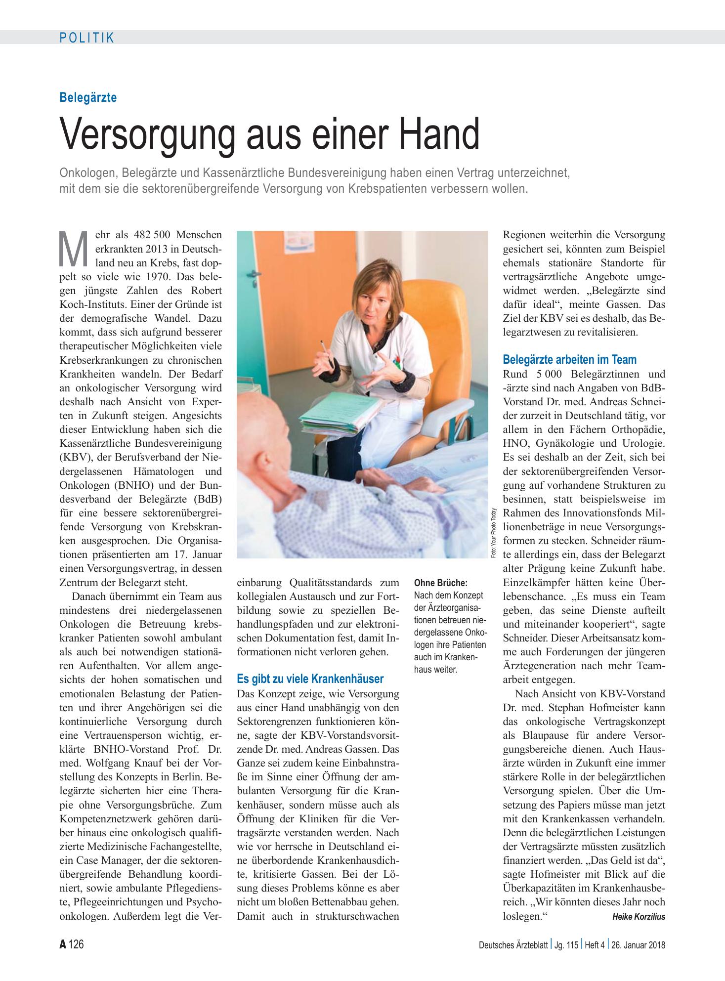 Vorschauseite 1: Belegärzte: Versorgung aus einer Hand – Deutsches Ärzteblatt