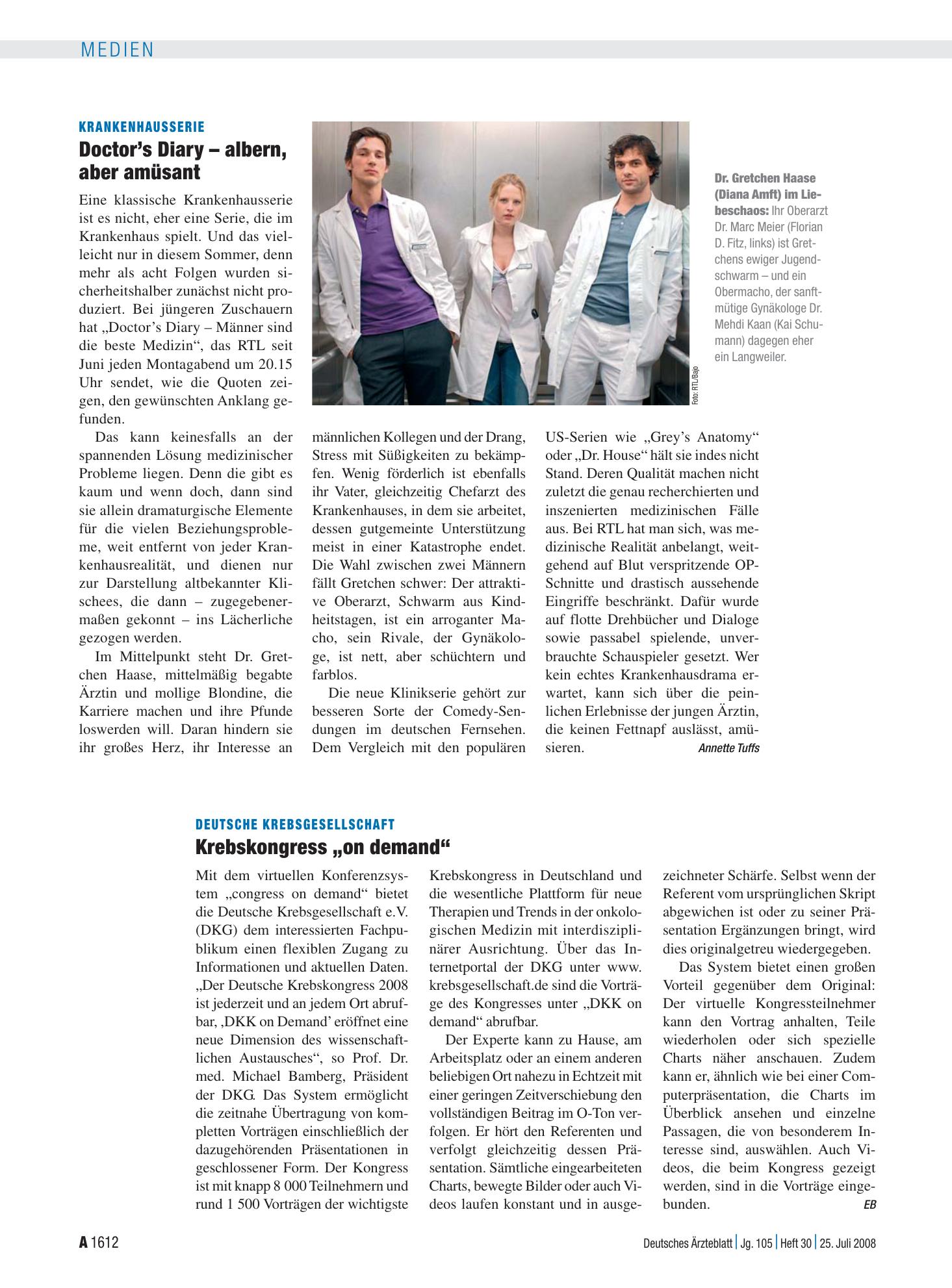 Vorschauseite 1: Deutsche Krebsgesellschaft: Krebskongress „on demand“ – Deutsches Ärzteblatt