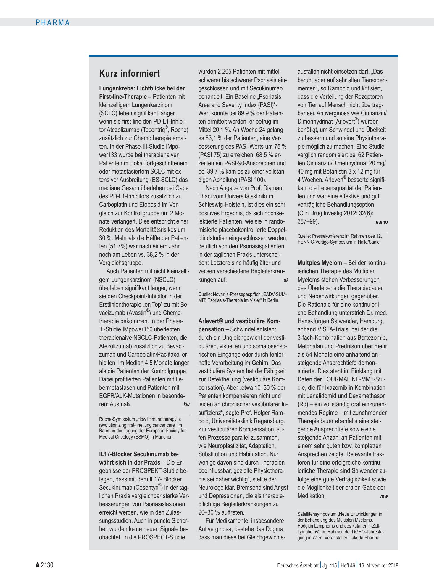Vorschauseite 1: Kurz informiert – Deutsches Ärzteblatt