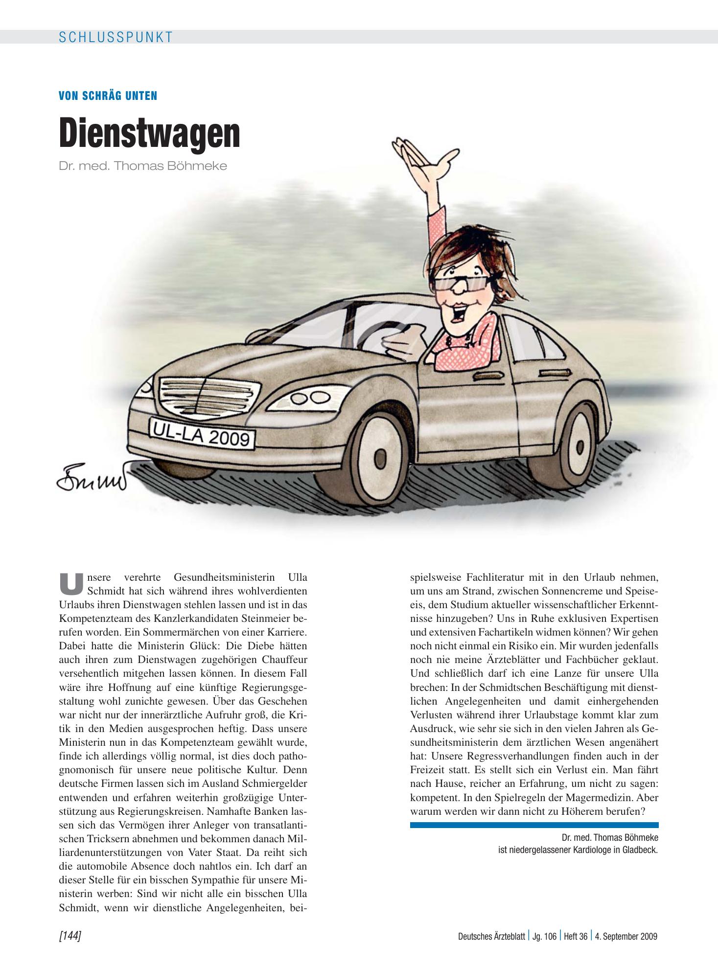 Vorschauseite 1: Von schräg unten: Dienstwagen – Deutsches Ärzteblatt