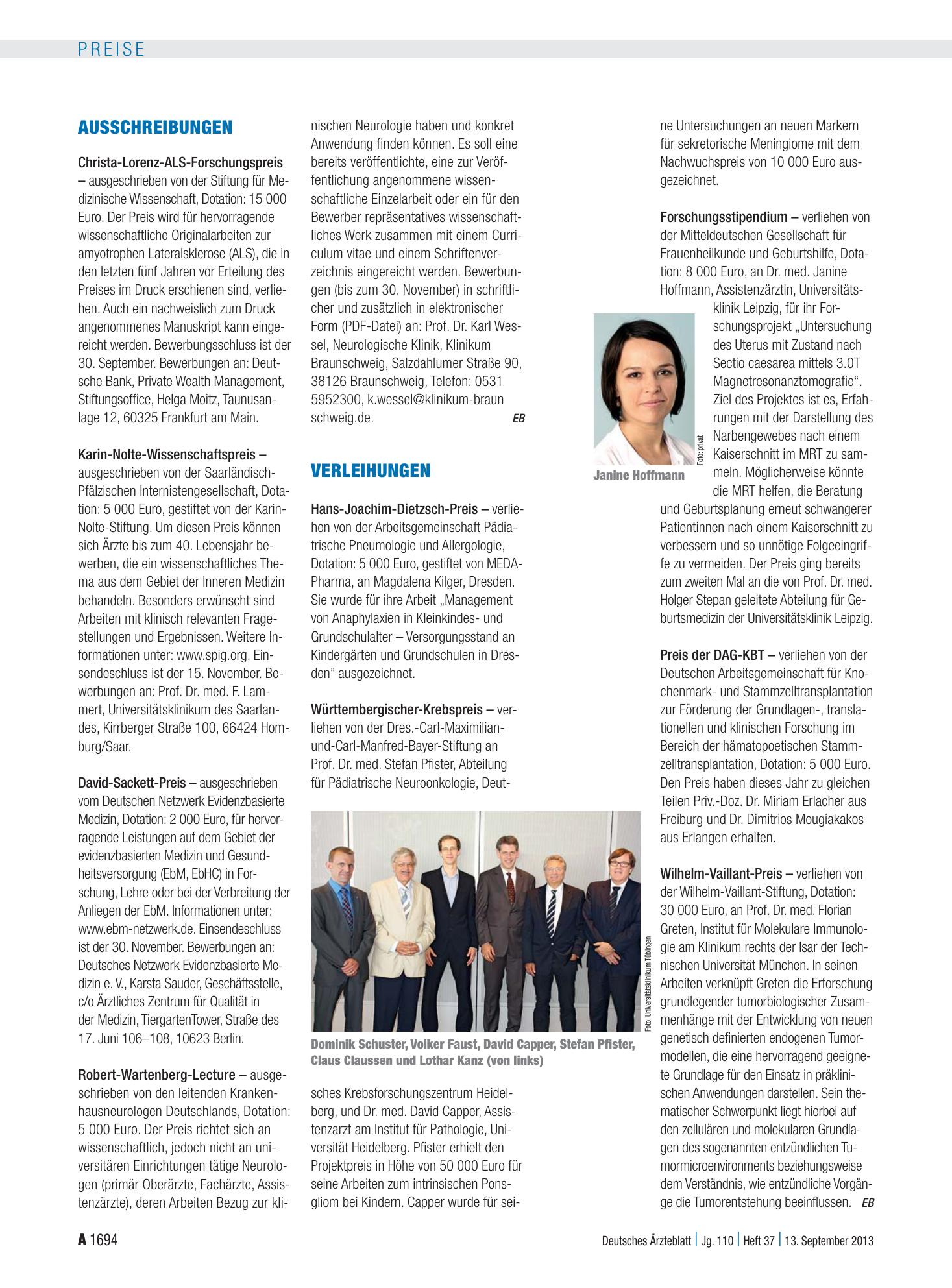 Vorschauseite 1: Verleihungen – Deutsches Ärzteblatt