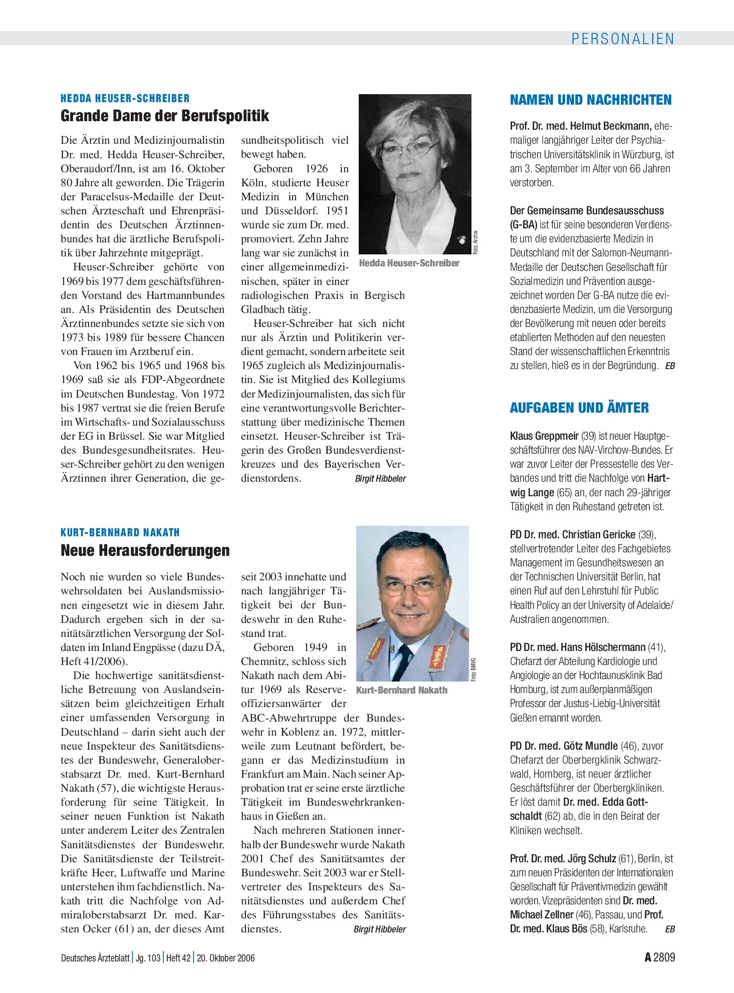Vorschauseite 1: Namen und Nachrichten – Deutsches Ärzteblatt