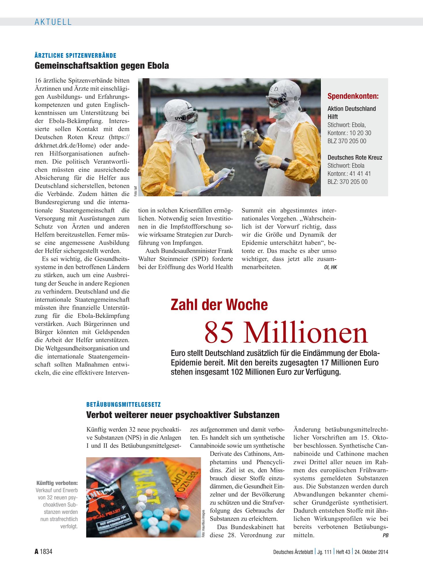 Vorschauseite 1: Zahl der Woche 85 Millionen – Deutsches Ärzteblatt