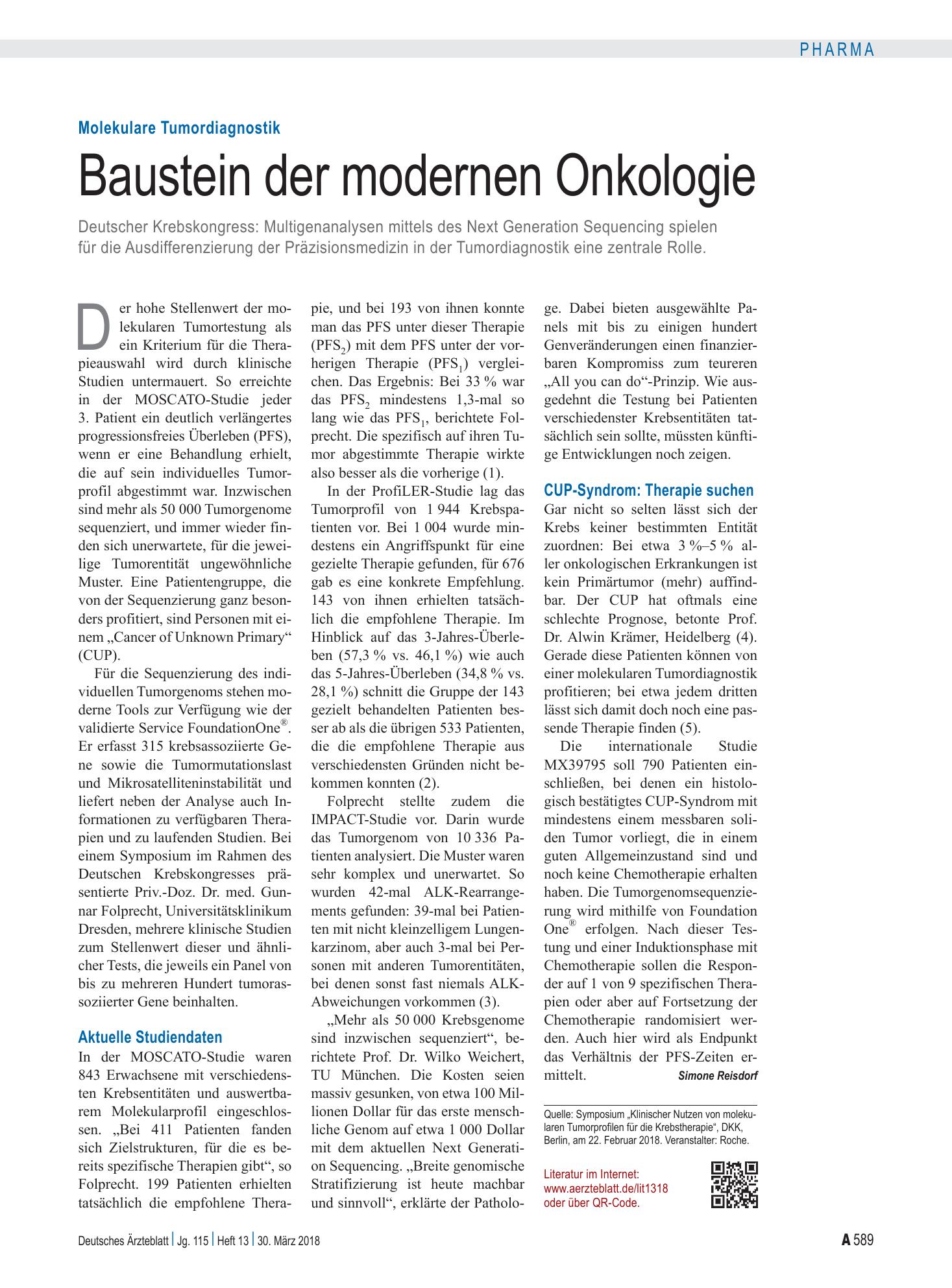 Vorschauseite 1: Molekulare Tumordiagnostik: Baustein der modernen Onkologie – Deutsches Ärzteblatt
