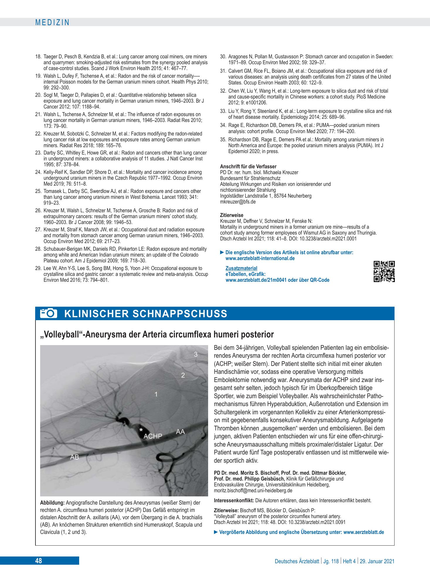 Vorschauseite 1: „Volleyball“-Aneurysma der Arteria circumflexa humeri posterior – Deutsches Ärzteblatt