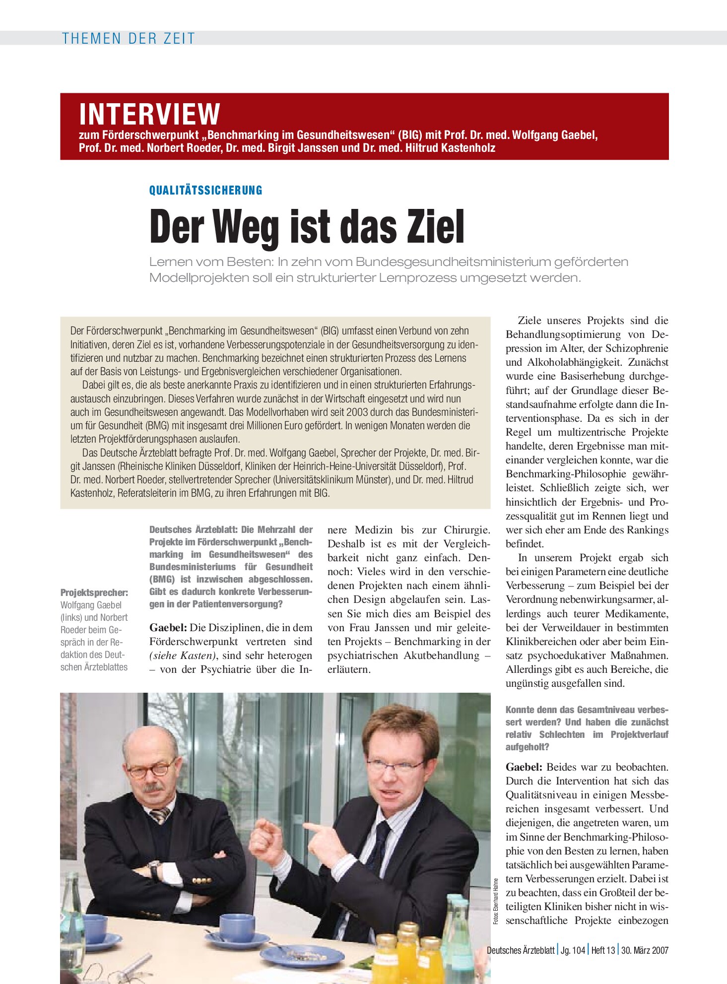Vorschauseite 1: Interview zum Förderschwerpunkt „Benchmarking im Gesundheitswesen“ (BIG) mit Prof. Dr. med. Wolfgang Gaebel, Prof. Dr. med. Norbert Roeder, Dr. med. Birgit Janssen und Dr. med. Hi…