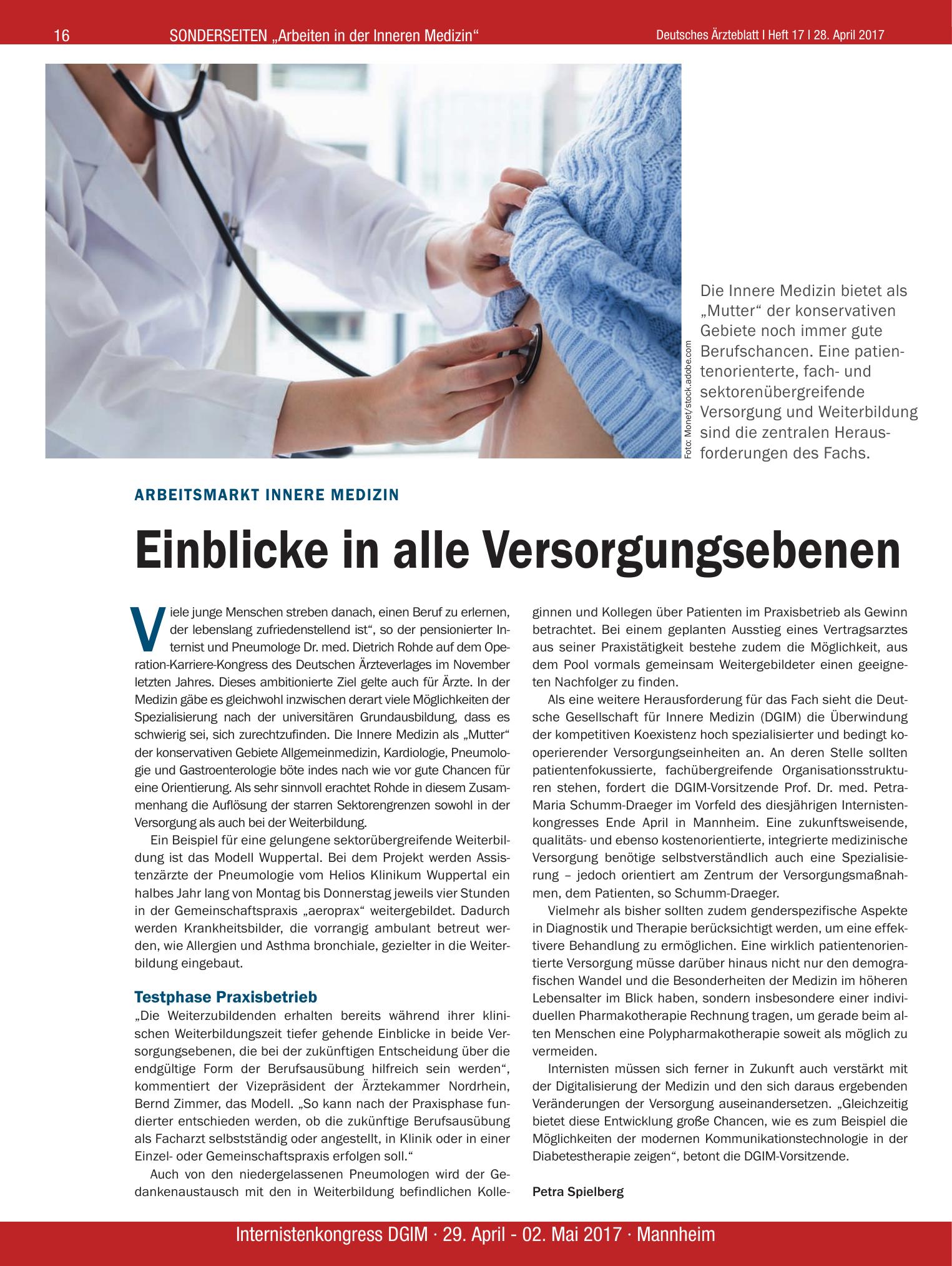 Vorschauseite 1: Arbeitsmarkt Innere Medizin: Einblicke in alle Versorgungsebenen – Deutsches Ärzteblatt