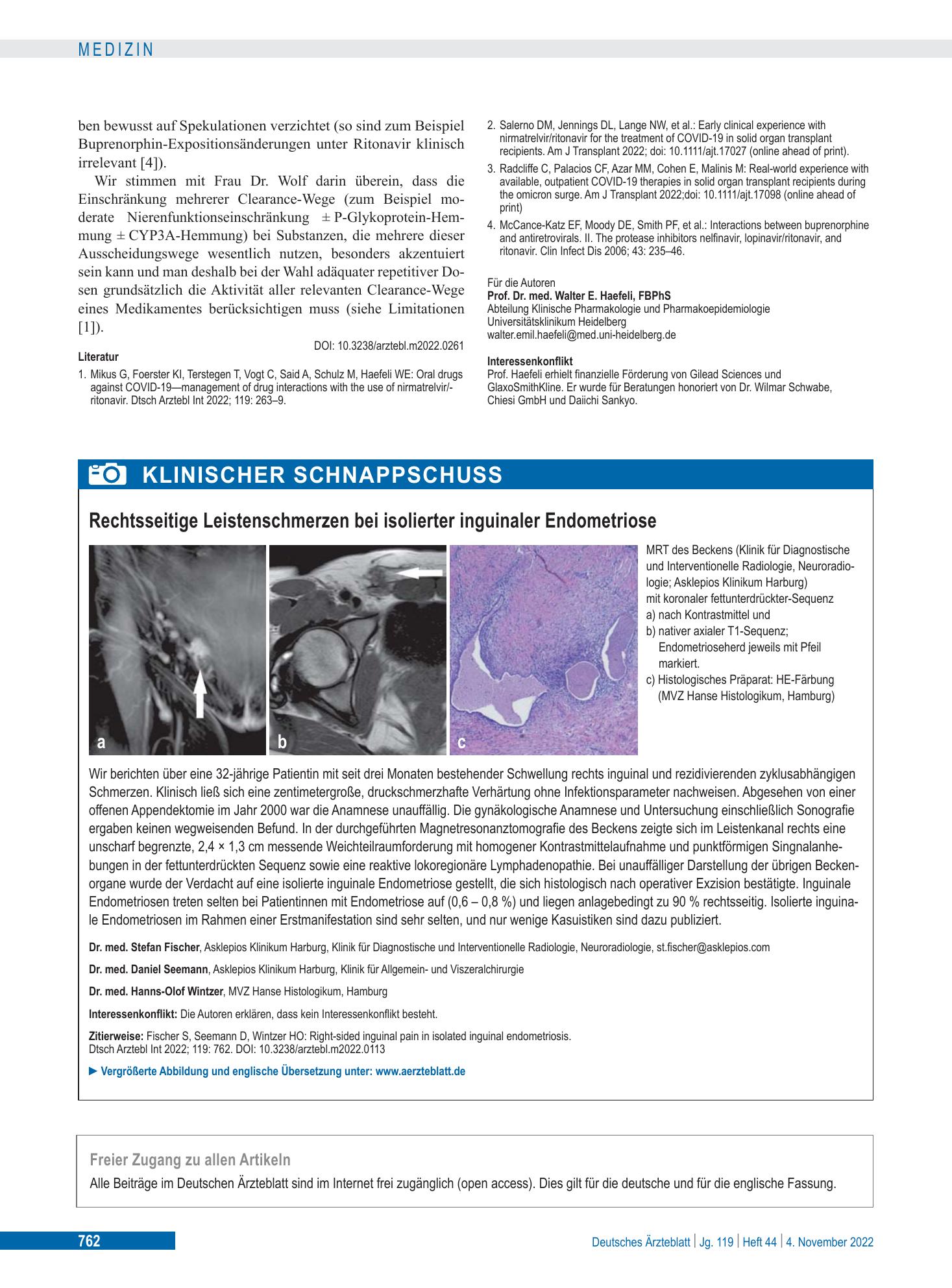 Vorschauseite 1: Rechtsseitige Leistenschmerzen bei isolierter inguinaler Endometriose – Deutsches Ärzteblatt