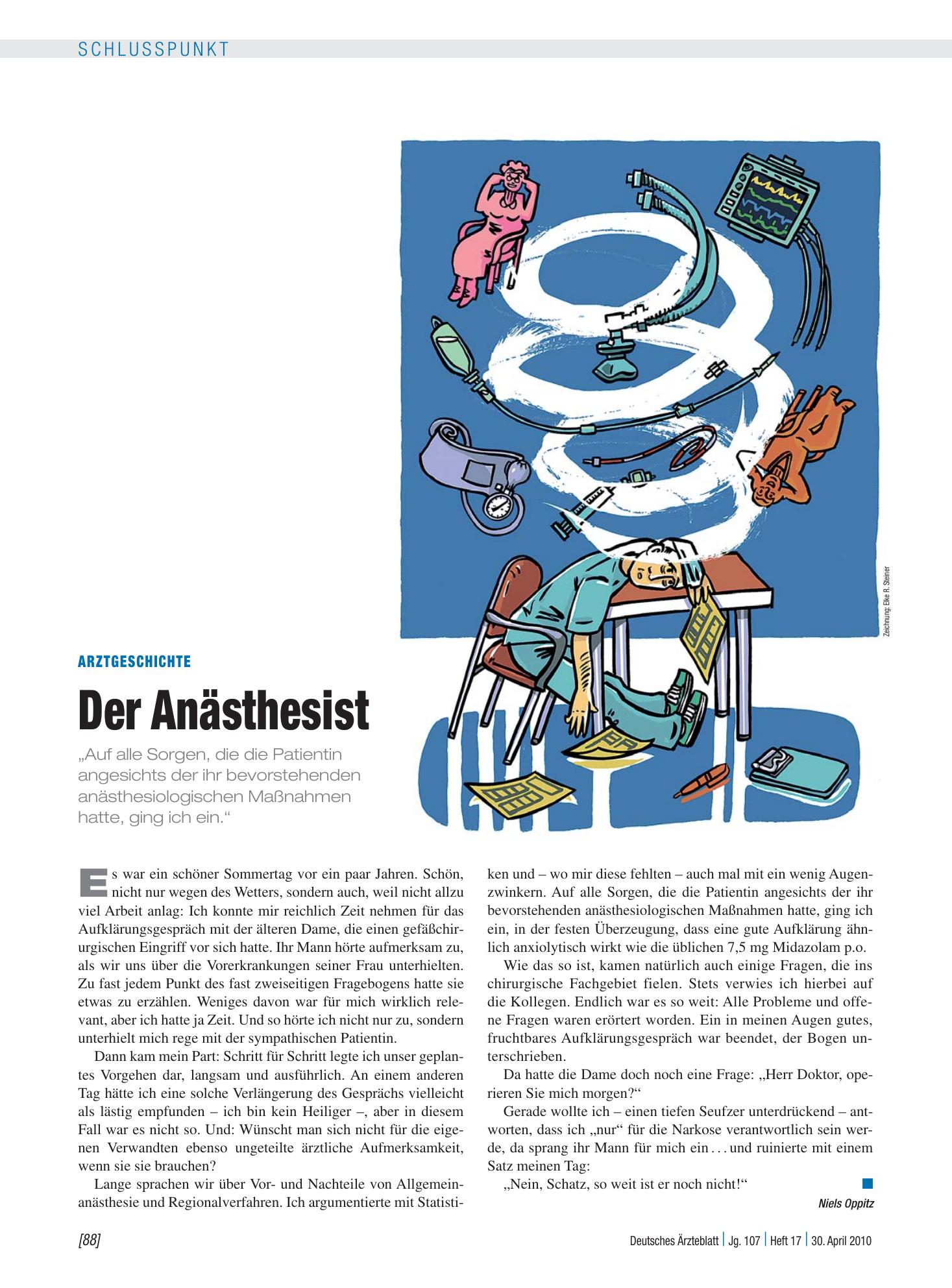 Vorschauseite 1: Arztgeschichte: Der Anästhesist – Deutsches Ärzteblatt