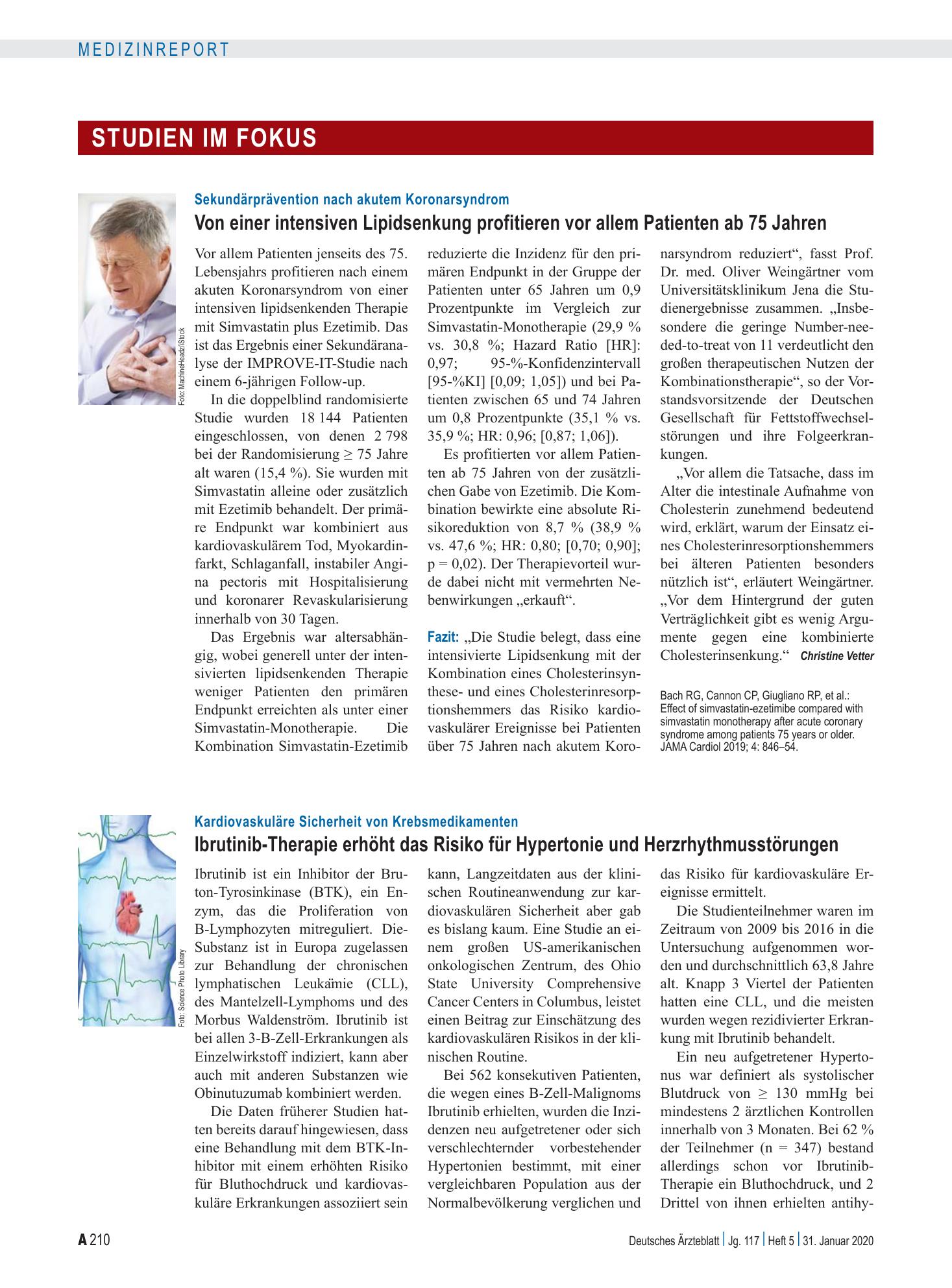 Vorschauseite 1: Kardiovaskuläre Sicherheit von Krebsmedikamenten: Ibrutinib-Therapie erhöht das Risiko für Hypertonie und Herzrhythmusstörungen – Deutsches Ärzteblatt