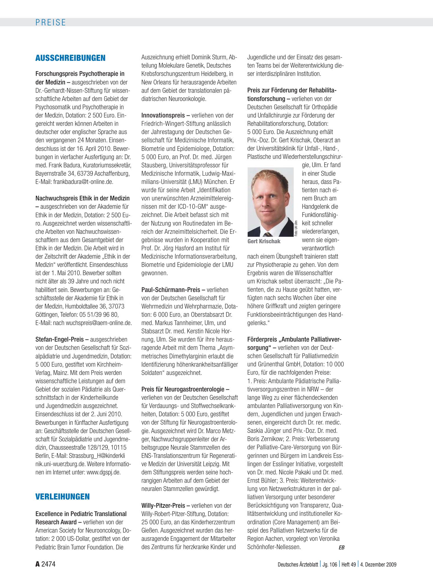 Vorschauseite 1: Verleihungen – Deutsches Ärzteblatt