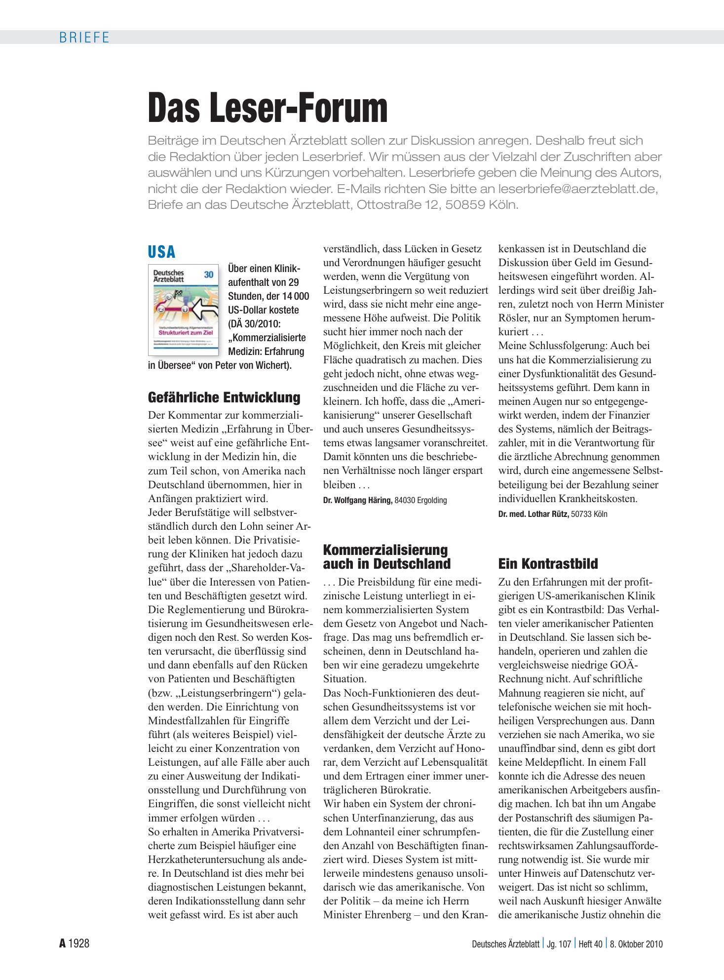 Vorschauseite 1: USA: Ein Kontrastbild – Deutsches Ärzteblatt