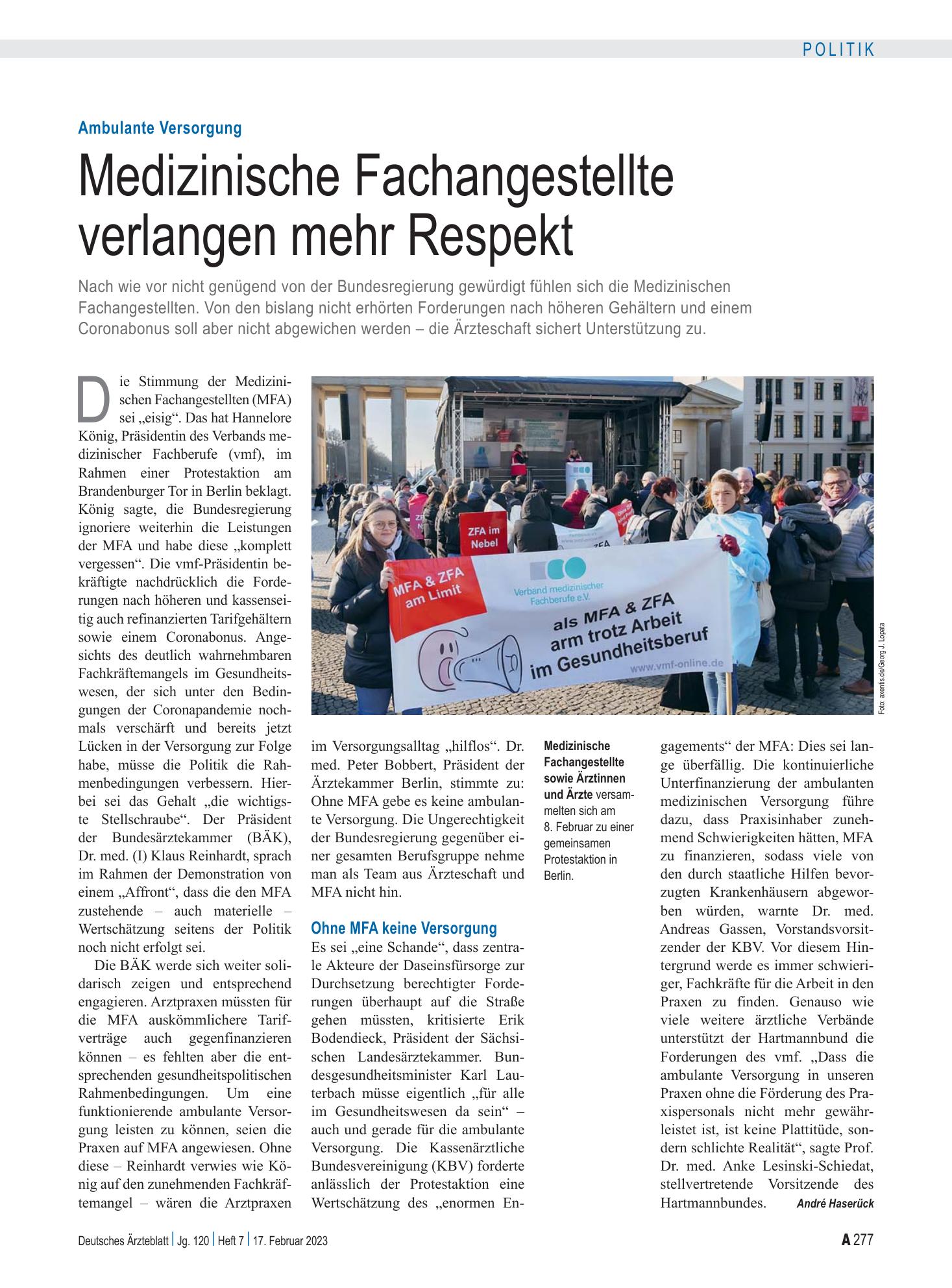 Vorschauseite 1: Ambulante Versorgung: Medizinische Fachangestellte verlangen mehr Respekt – Deutsches Ärzteblatt