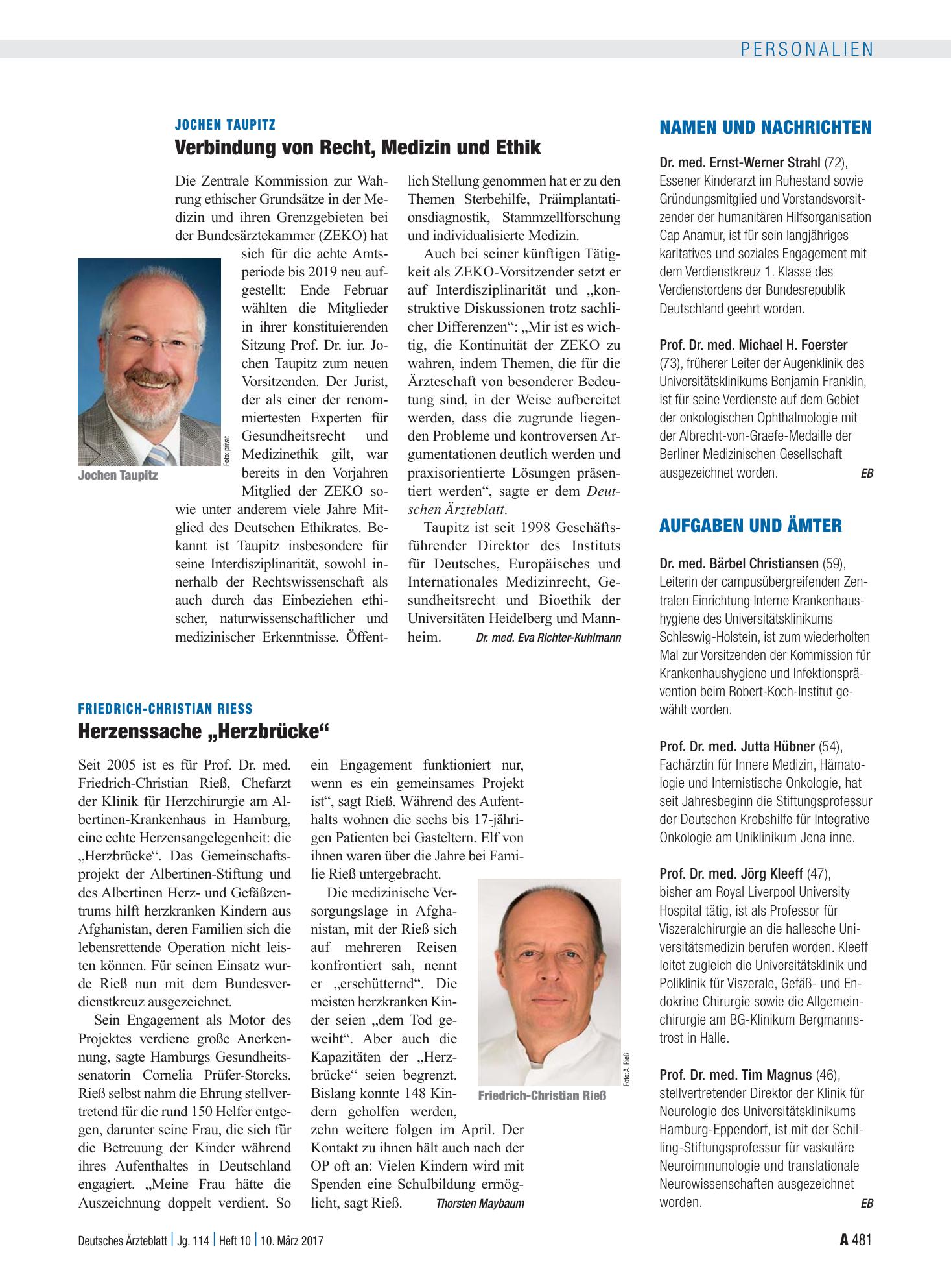 Vorschauseite 1: Namen und Nachrichten – Deutsches Ärzteblatt