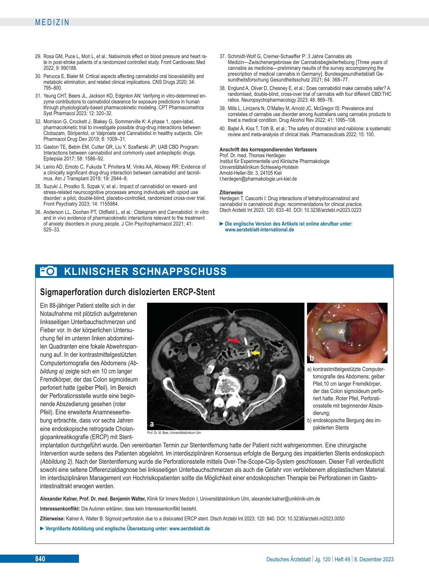 Vorschauseite 1: Sigmaperforation durch dislozierten ERCP-Stent – Deutsches Ärzteblatt