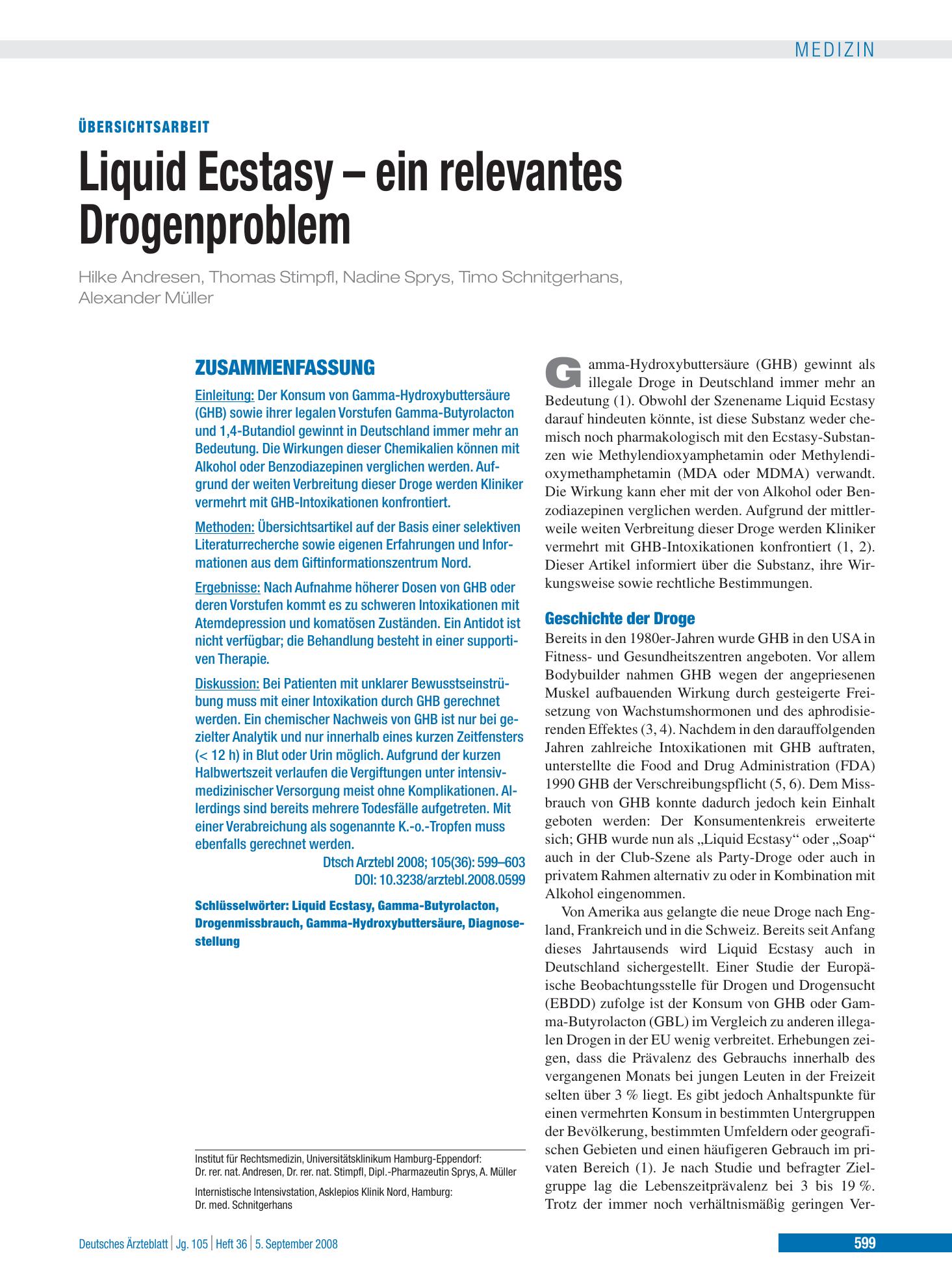 Vorschauseite 1: Liquid Ecstasy – ein relevantes Drogenproblem – Deutsches Ärzteblatt