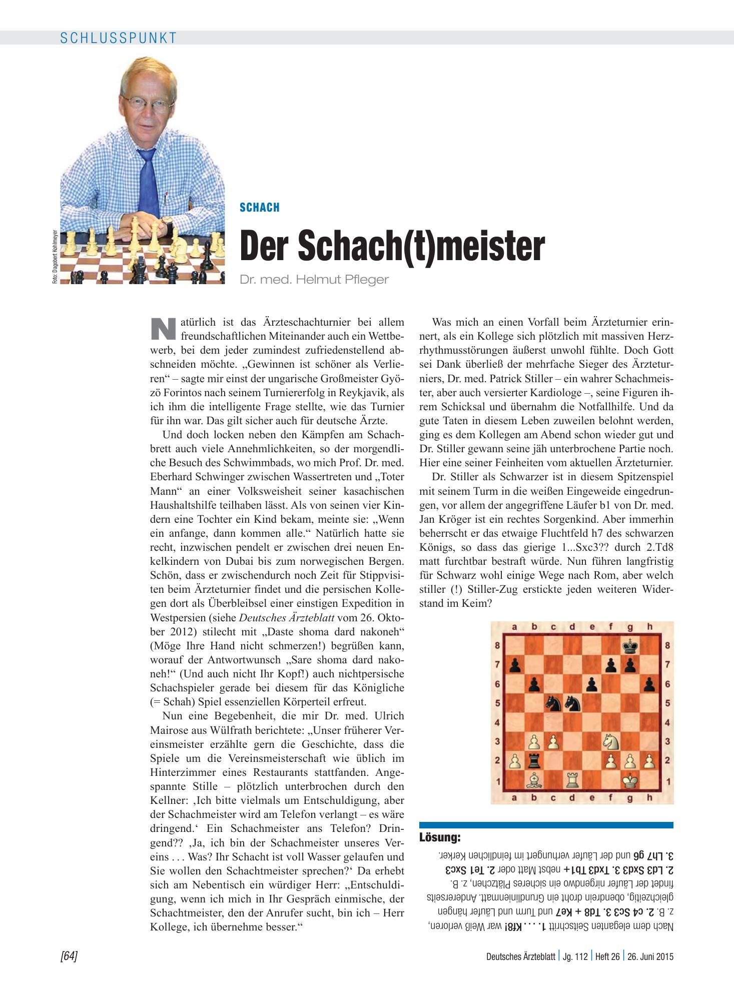 Vorschauseite 1: Schach: Der Schach(t)meister – Deutsches Ärzteblatt