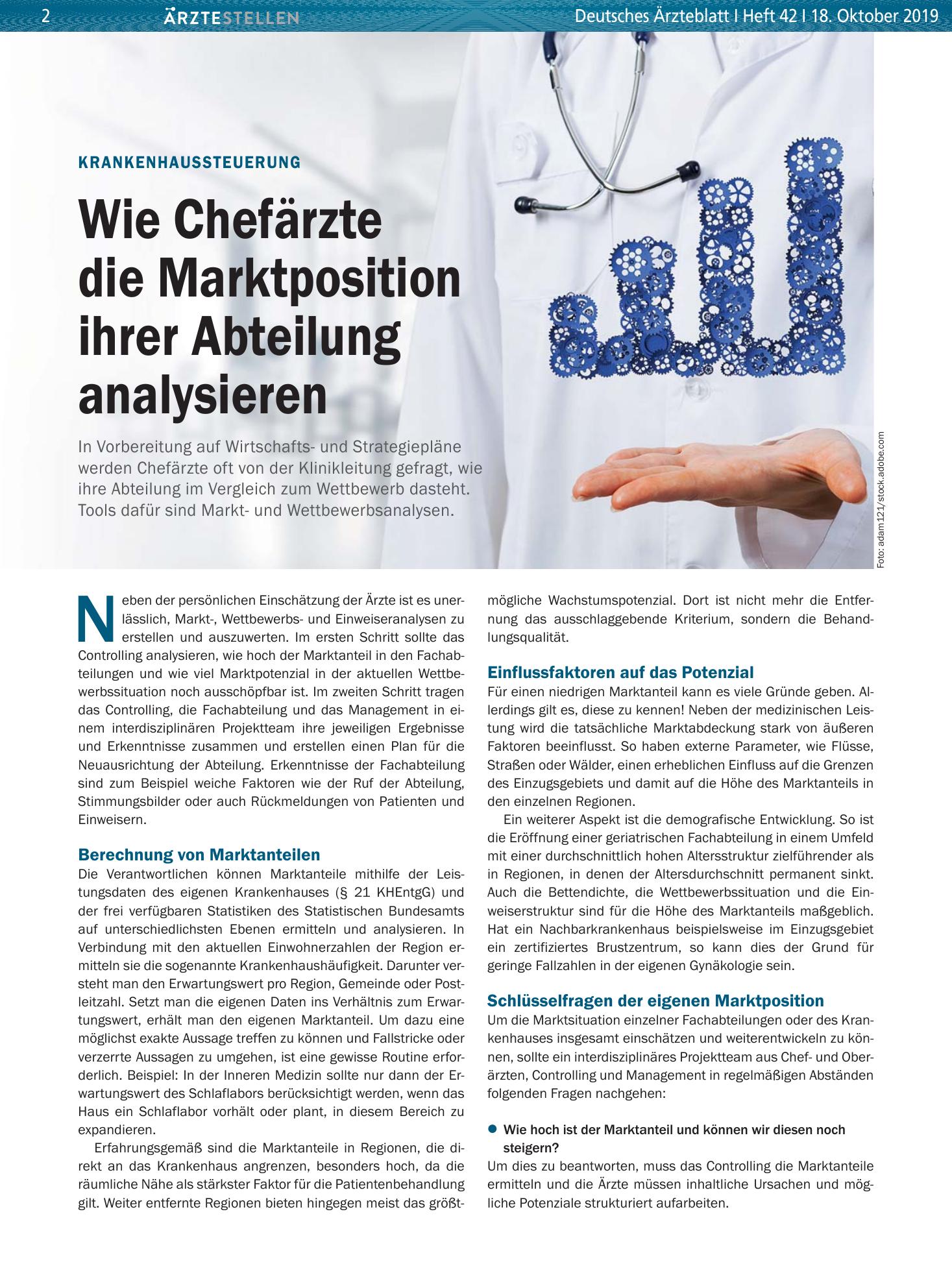 Vorschauseite 1: Krankenhaussteuerung: Wie Chefärzte die Marktposition ihrer Abteilung analysieren – Deutsches Ärzteblatt