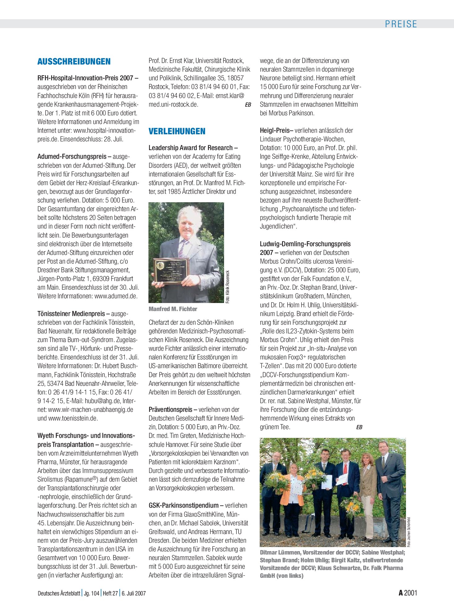 Vorschauseite 1: Ausschreibungen – Deutsches Ärzteblatt