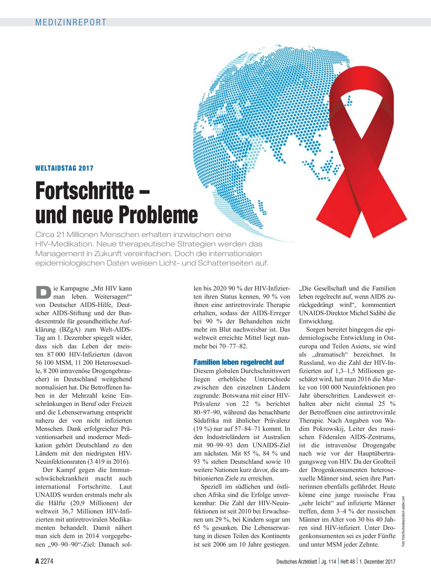 Vorschauseite 1: Weltaidstag 2017: Fortschritte – und neue Probleme – Deutsches Ärzteblatt