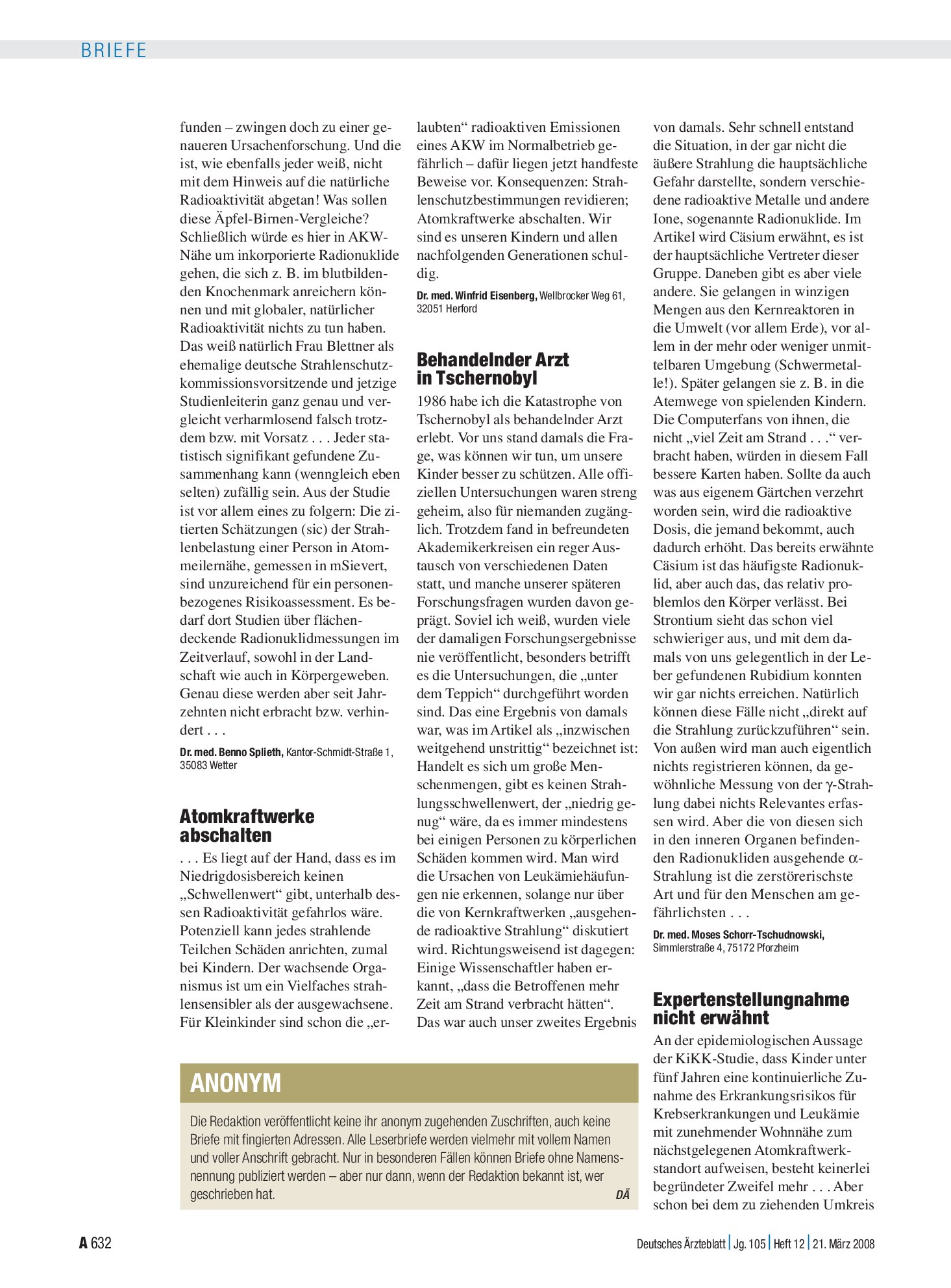 Vorschauseite 1: Kernkraftstudie: Behandelnder Arzt in Tschernobyl – Deutsches Ärzteblatt