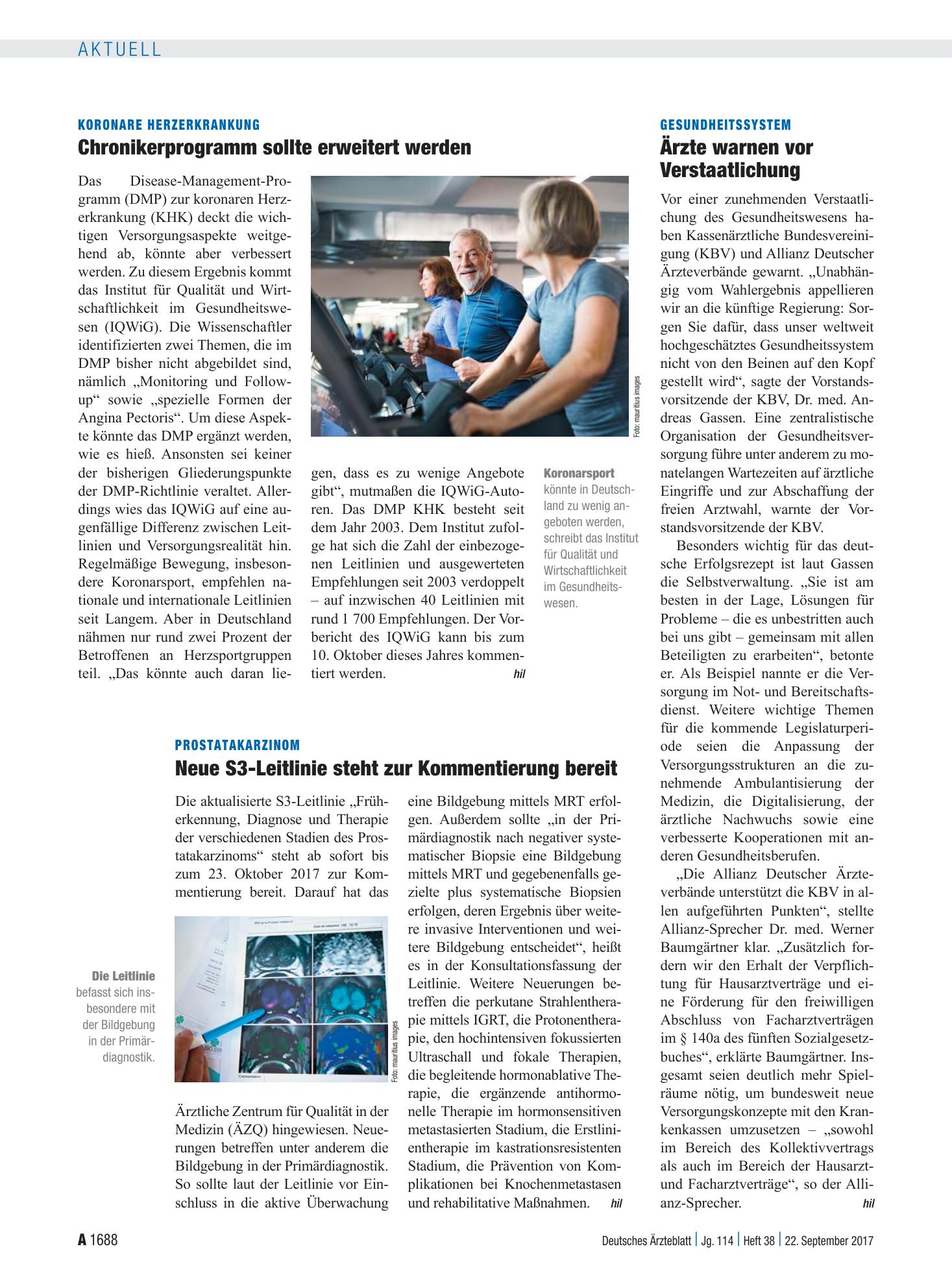 Vorschauseite 1: Koronare Herzerkrankung: Chronikerprogramm sollte erweitert werden – Deutsches Ärzteblatt