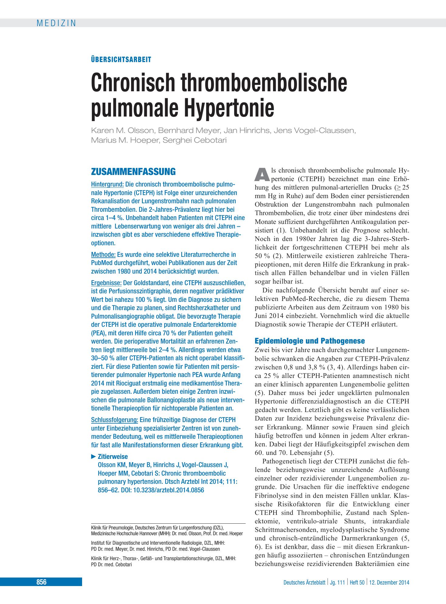 Vorschauseite 1: Chronisch thromboembolische pulmonale Hypertonie – Deutsches Ärzteblatt