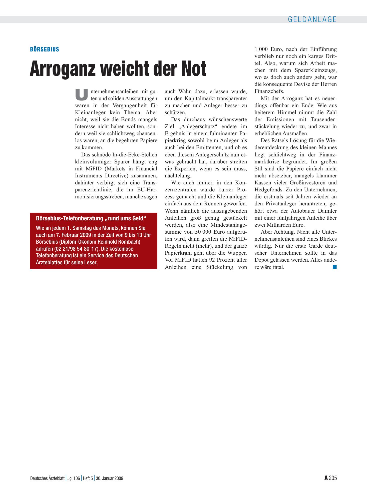 Vorschauseite 1: Börsebius: Arroganz weicht der Not – Deutsches Ärzteblatt