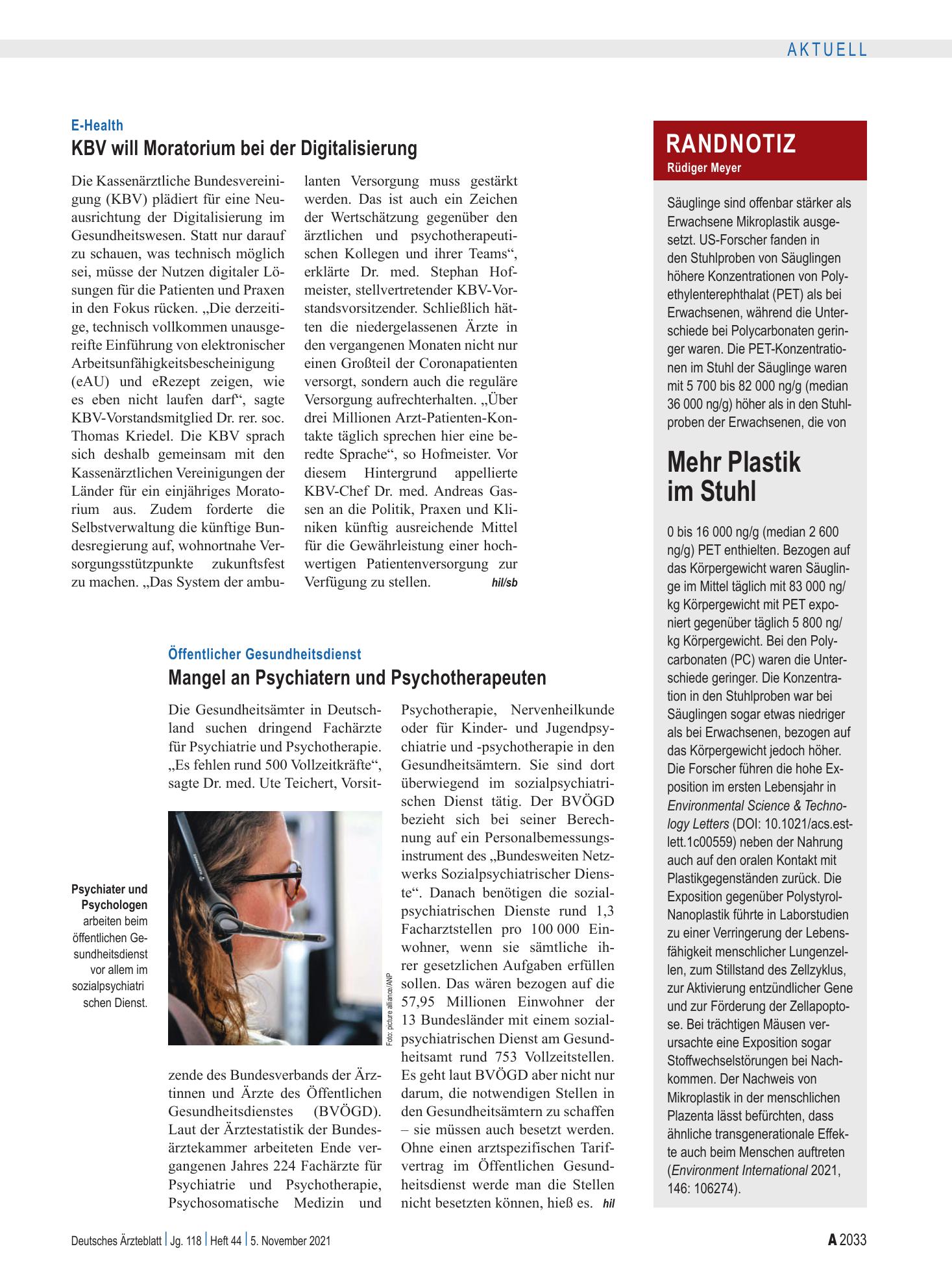 Vorschauseite 1: E-Health: KBV will Moratorium bei der Digitalisierung – Deutsches Ärzteblatt
