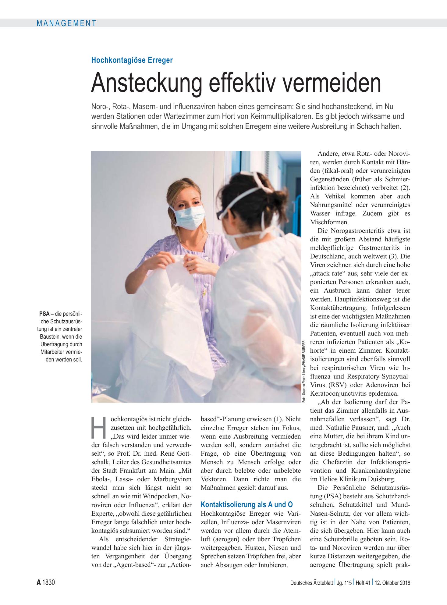 Vorschauseite 1: Hochkontagiöse Erreger: Ansteckung effektiv vermeiden – Deutsches Ärzteblatt