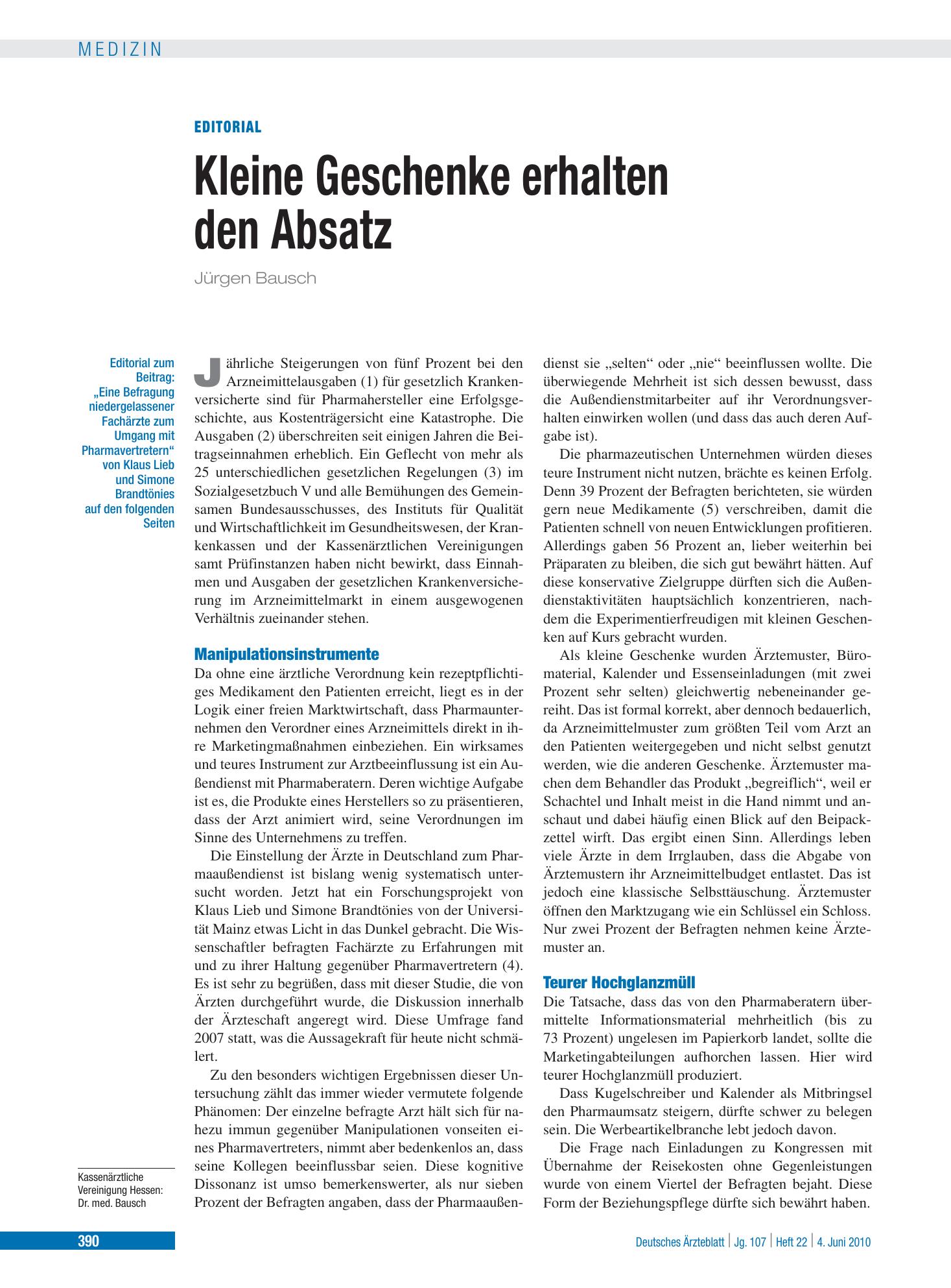 Vorschauseite 1: Kleine Geschenke erhalten den Absatz – Deutsches Ärzteblatt
