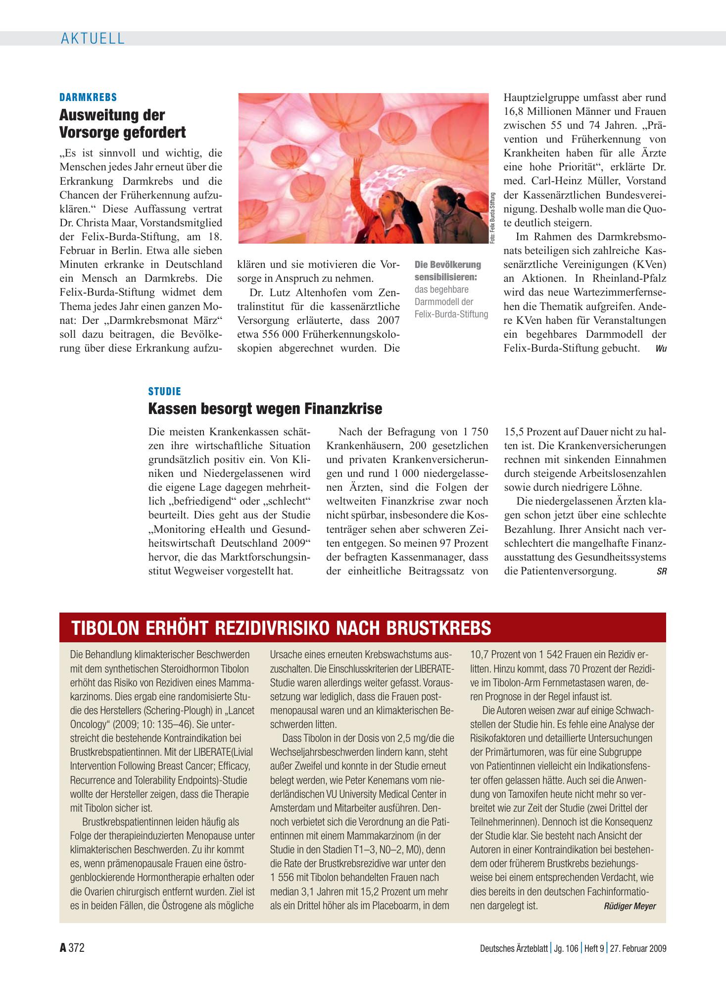 Vorschauseite 1: Darmkrebs: Ausweitung der Vorsorge gefordert – Deutsches Ärzteblatt