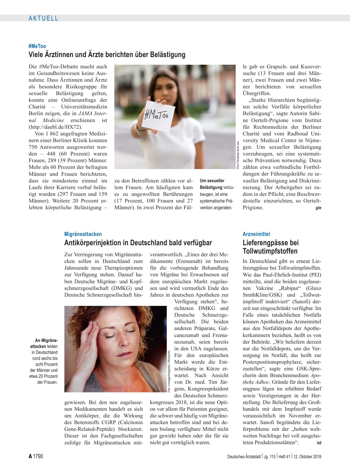 Vorschauseite 1: Migräneattacken: Antikörperinjektion in Deutschland bald verfügbar – Deutsches Ärzteblatt