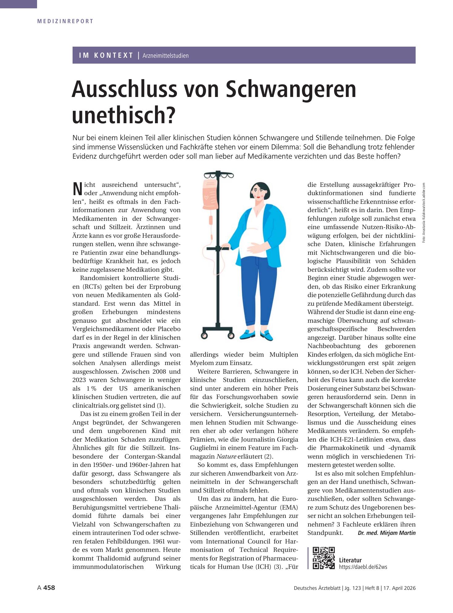 Vorschauseite 1: Arzneimittelstudien: Ausschluss von Schwangeren unethisch? – Deutsches Ärzteblatt
