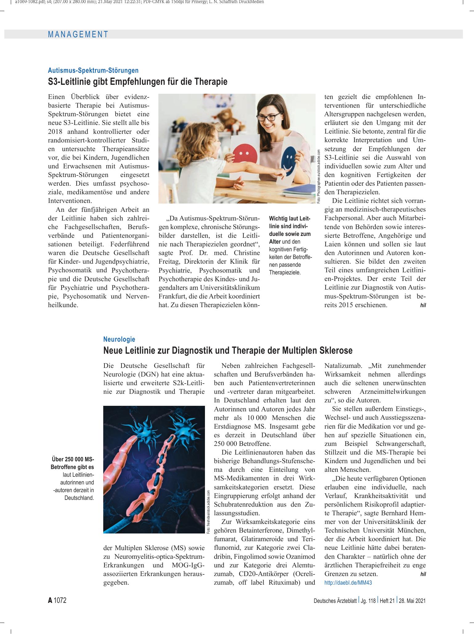 Vorschauseite 1: Autismus-Spektrum-Störungen: S3-Leitlinie gibt Empfehlungen für die Therapie – Deutsches Ärzteblatt