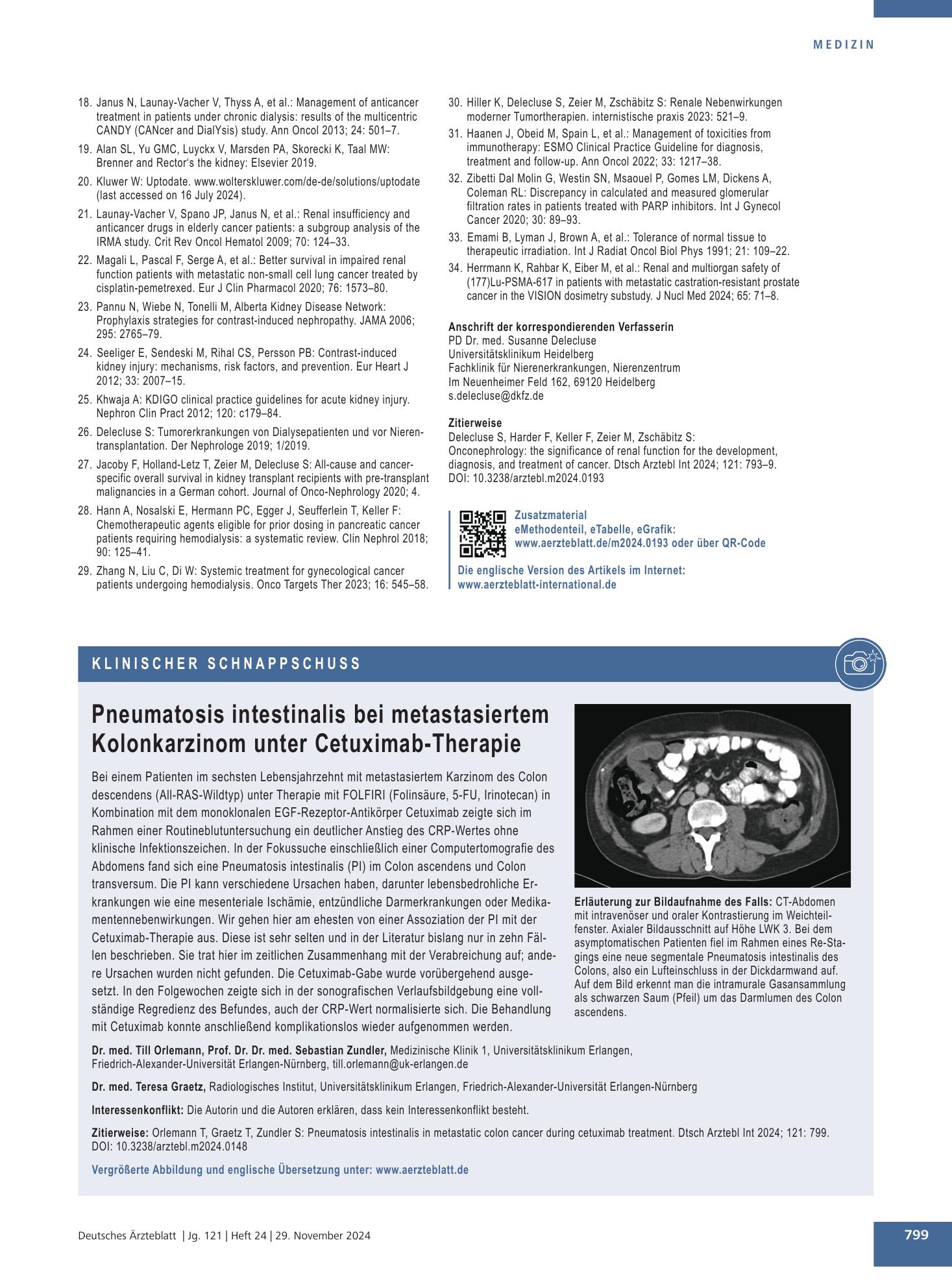 Vorschauseite 1: Pneumatosis intestinalis bei metastasiertem Kolonkarzinom unter Cetuximab-Therapie – Deutsches Ärzteblatt