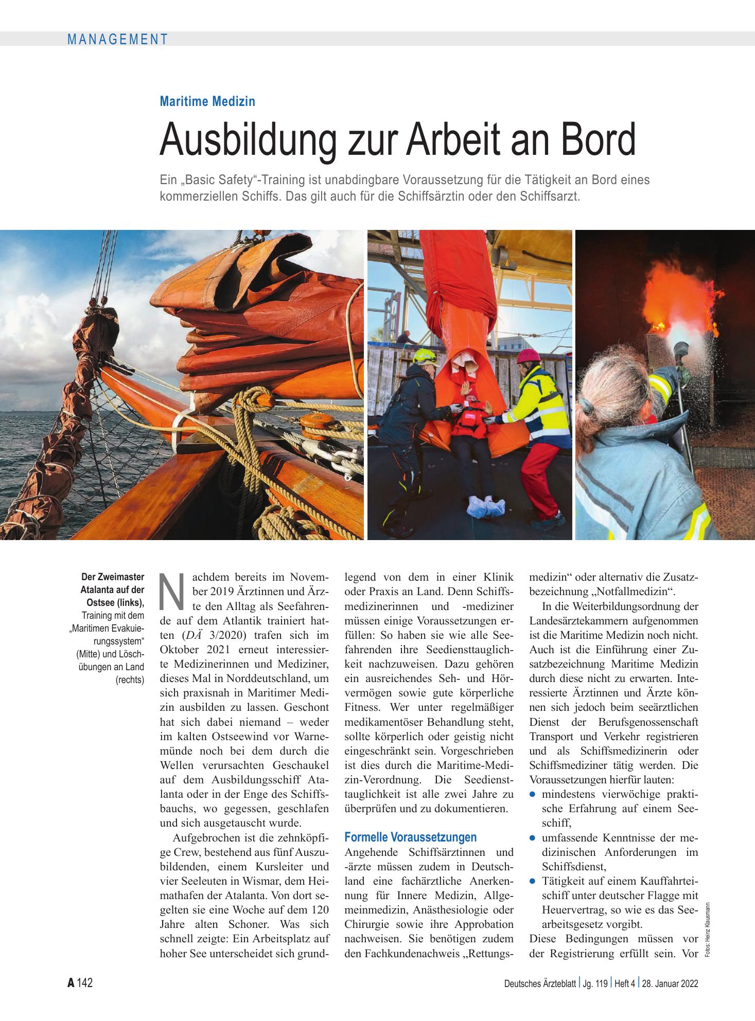 Vorschauseite 1: Maritime Medizin: Ausbildung zur Arbeit an Bord – Deutsches Ärzteblatt