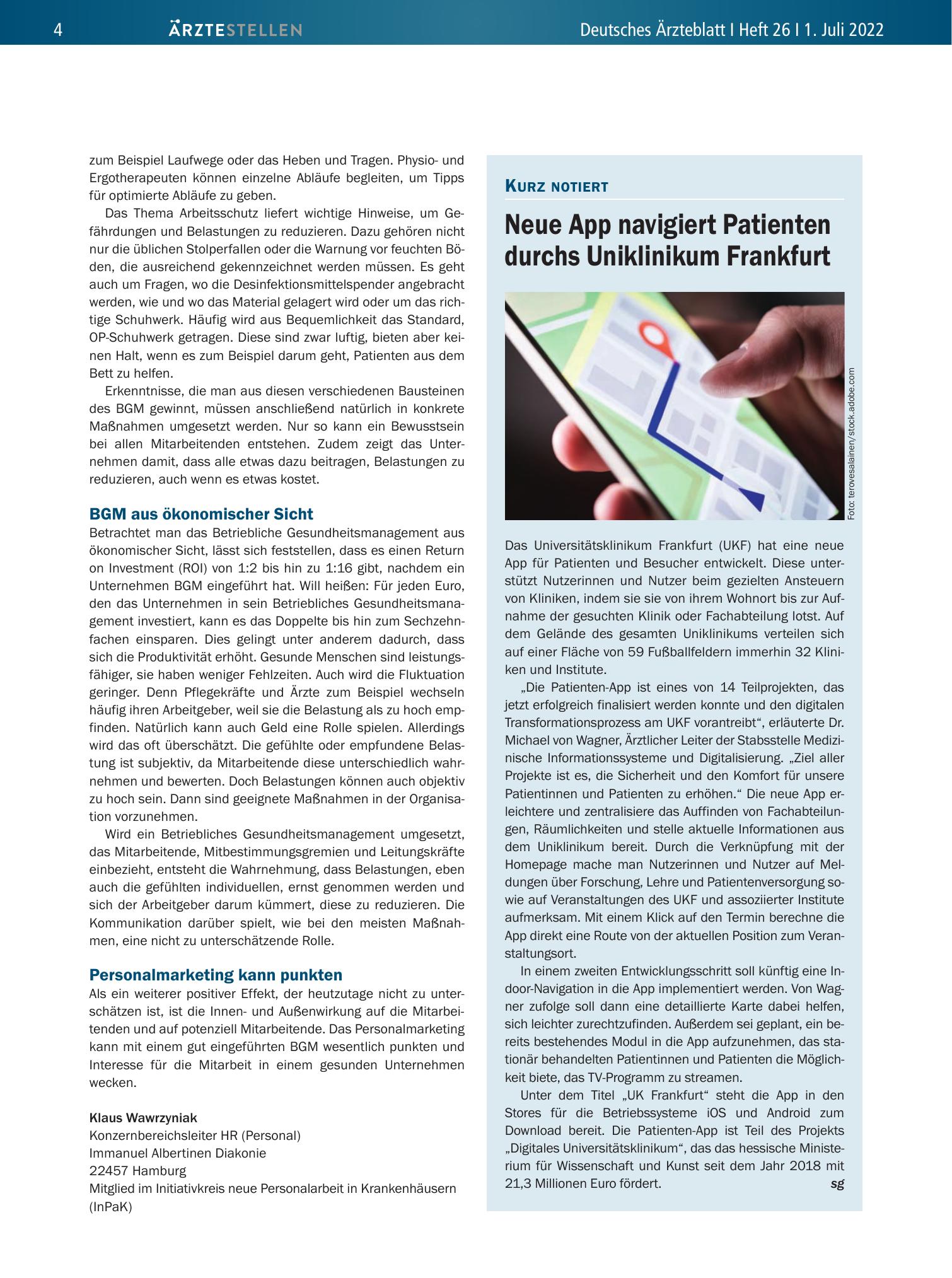 Vorschauseite 1: Neue App navigiert Patienten durchs Uniklinikum Frankfurt – Deutsches Ärzteblatt