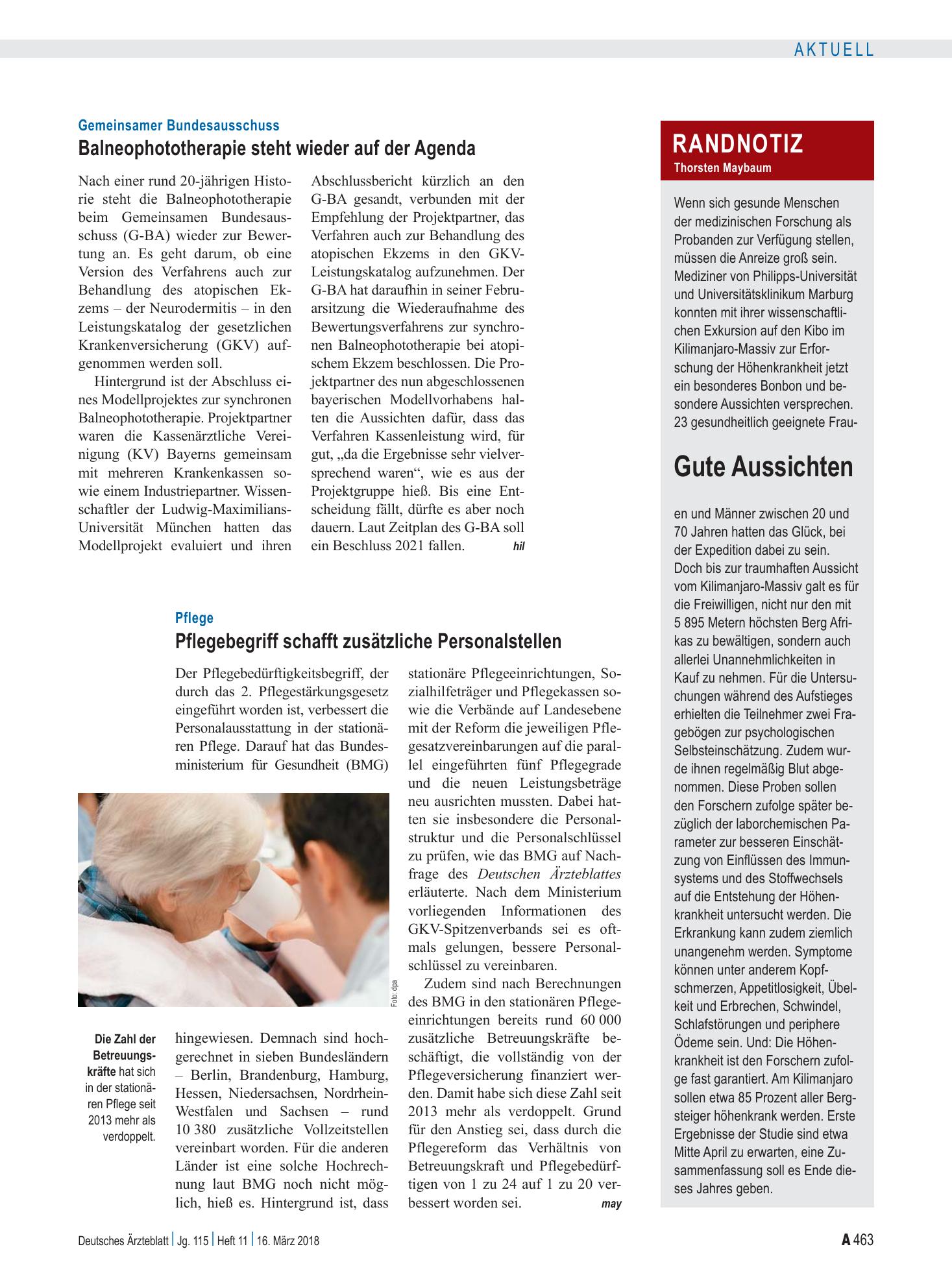 Vorschauseite 1: Randnotiz: Gute Aussichten – Deutsches Ärzteblatt