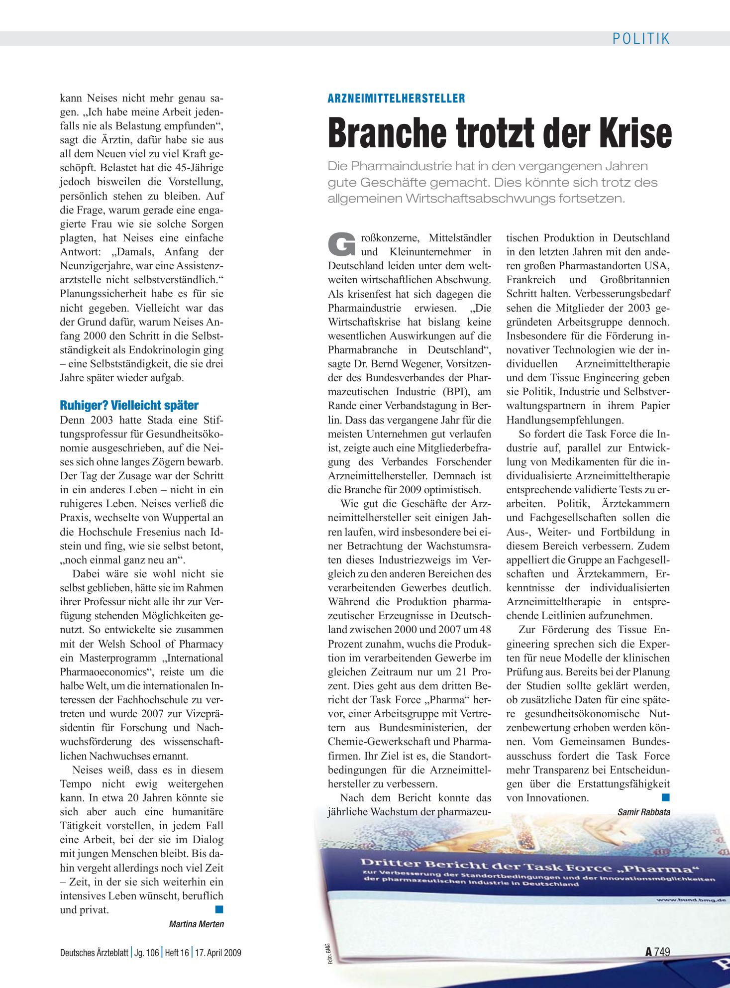 Vorschauseite 1: Arzneimittelhersteller: Branche trotzt der Krise – Deutsches Ärzteblatt