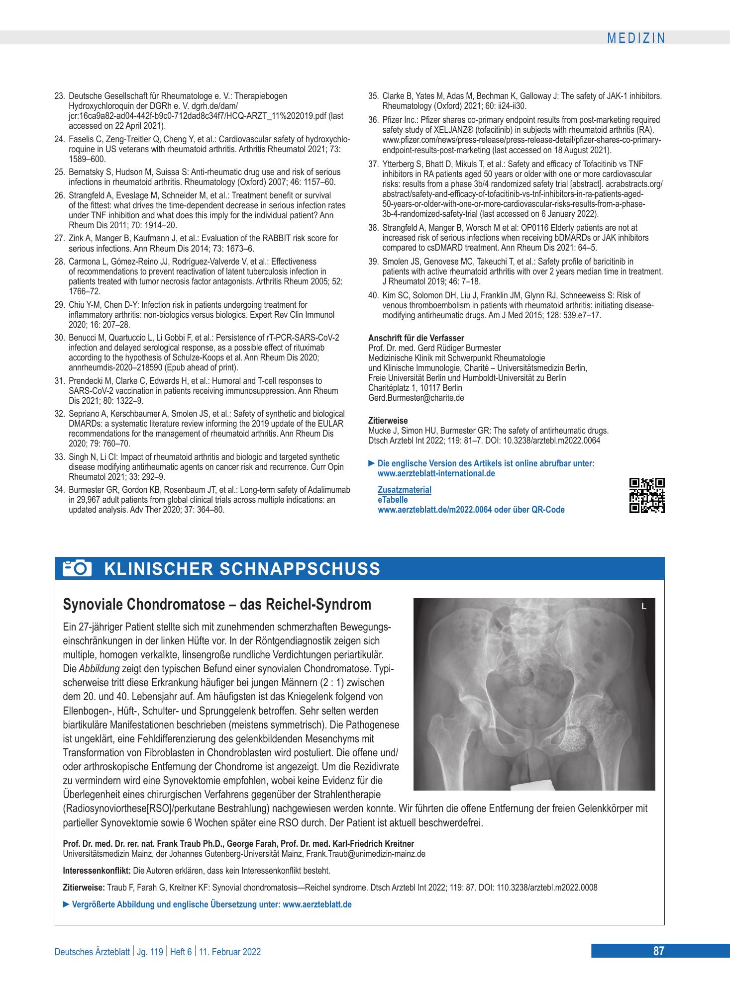Vorschauseite 1: Synoviale Chondromatose – das Reichel-Syndrom – Deutsches Ärzteblatt