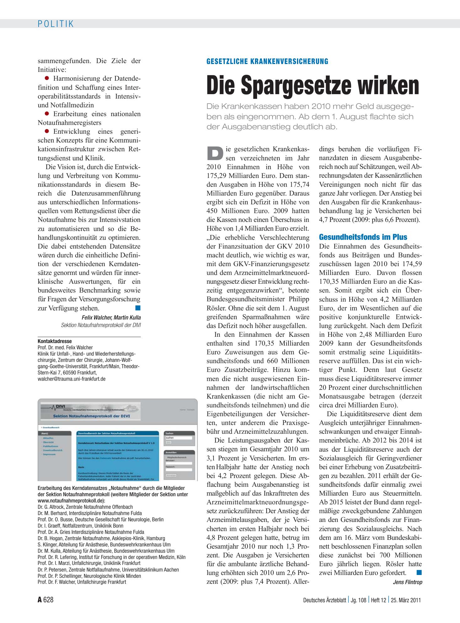 Vorschauseite 1: Gesetzliche Krankenversicherung: Die Spargesetze wirken – Deutsches Ärzteblatt