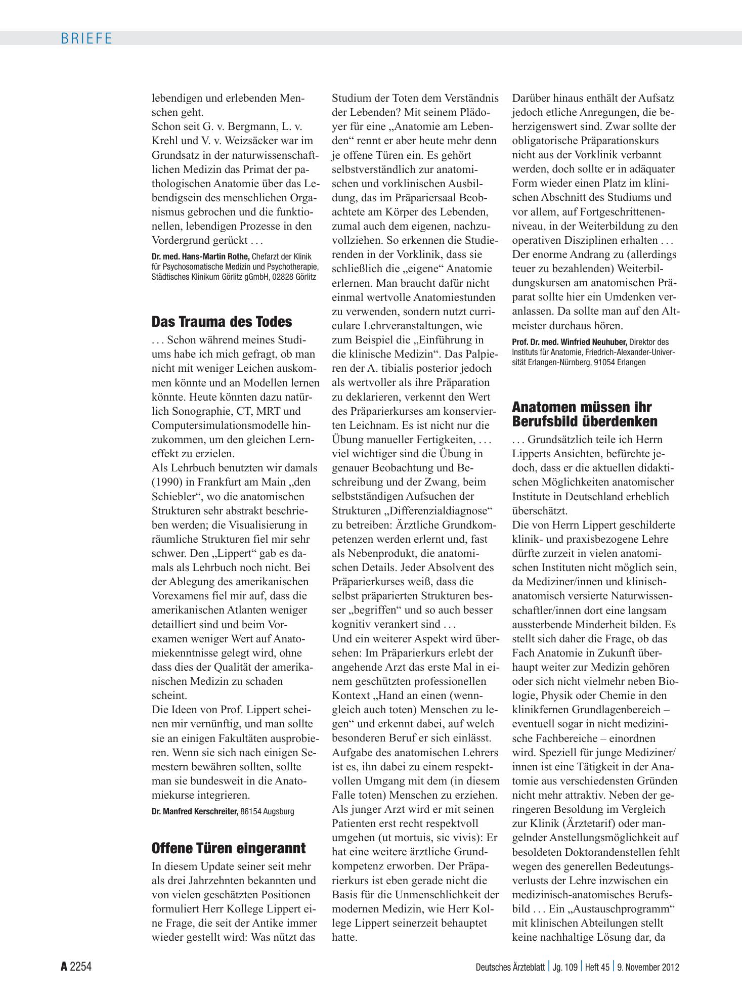 Vorschauseite 1: Medizinstudium: Das Trauma des Todes – Deutsches Ärzteblatt