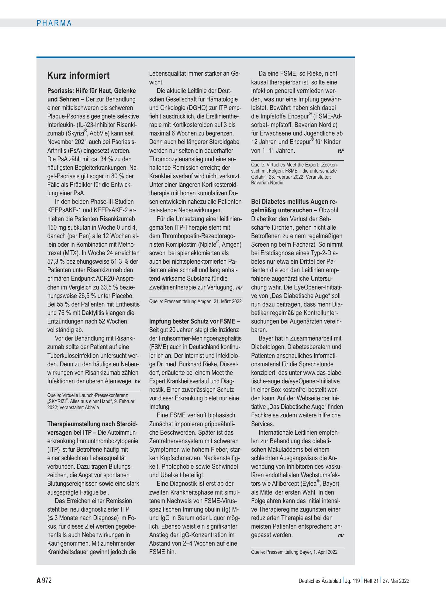 Vorschauseite 1: Kurz informiert – Deutsches Ärzteblatt