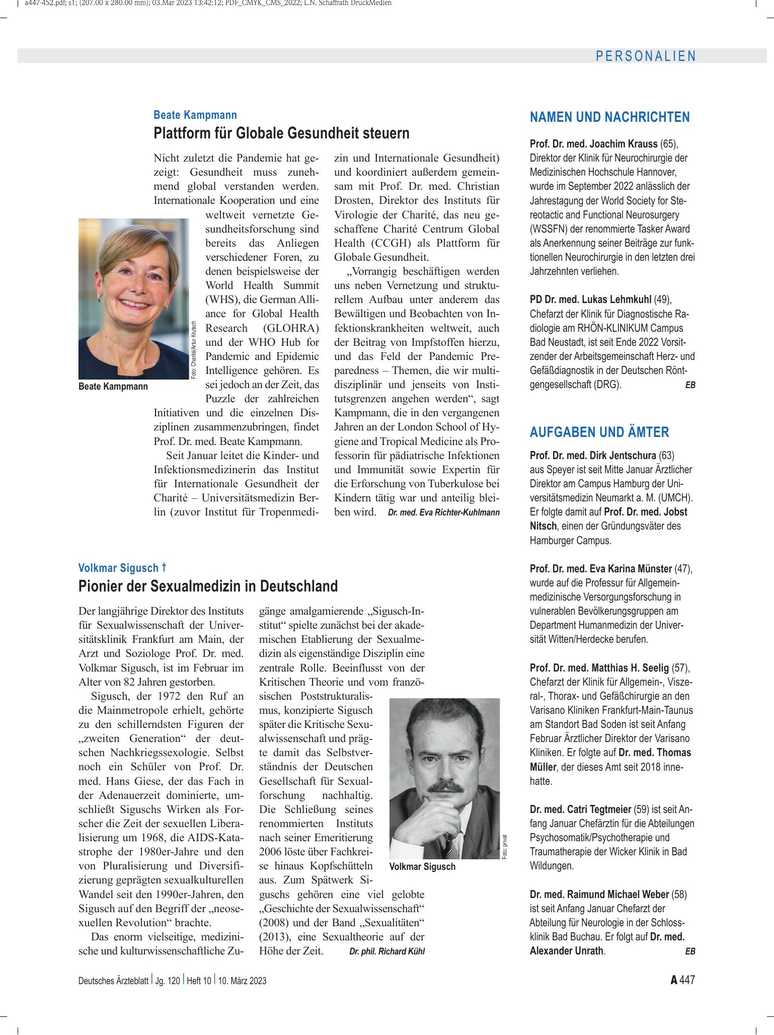 Vorschauseite 1: Aufgaben und Ämter – Deutsches Ärzteblatt