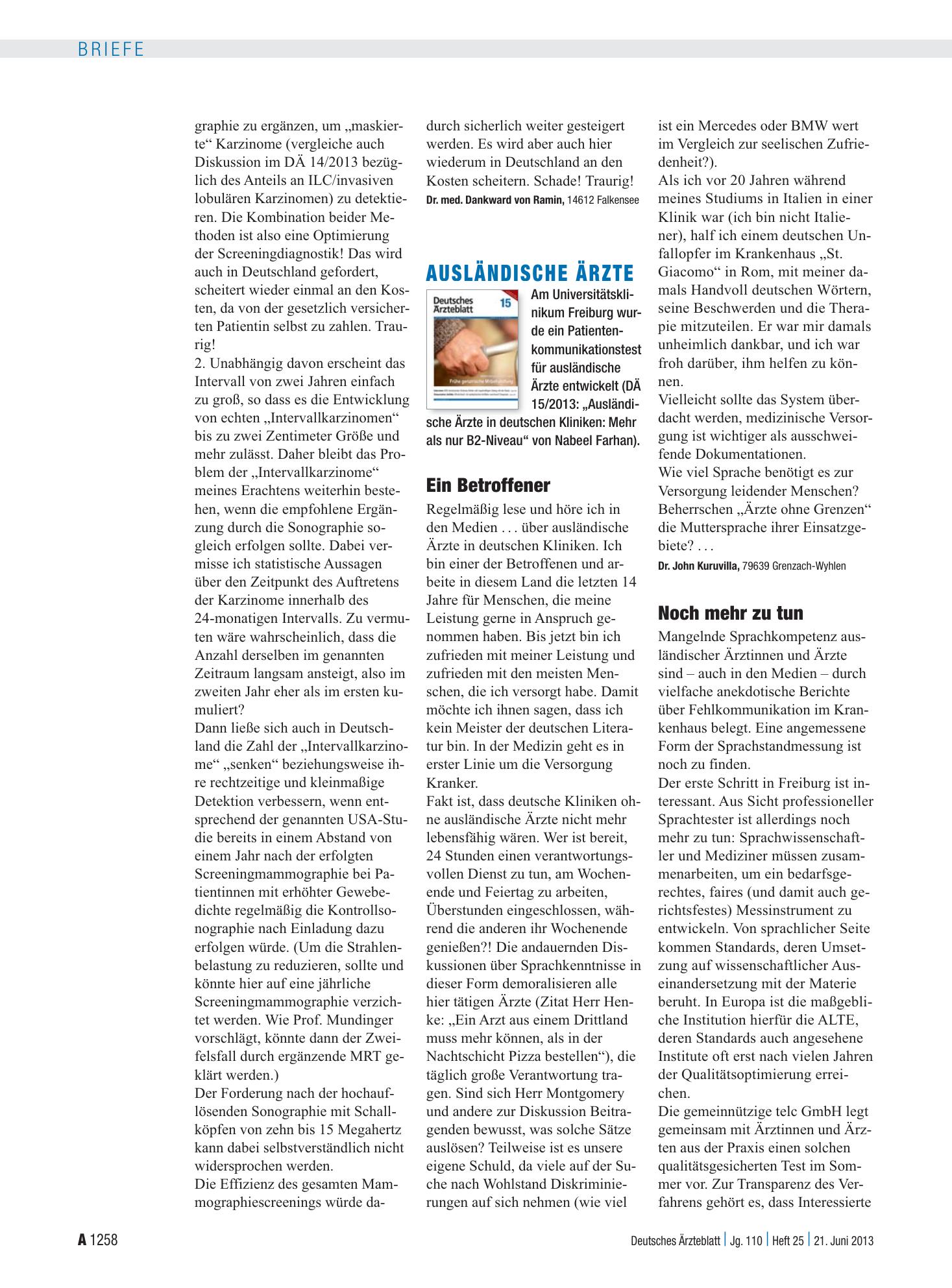 Vorschauseite 1: Ausländische Ärzte: Noch mehr zu tun – Deutsches Ärzteblatt