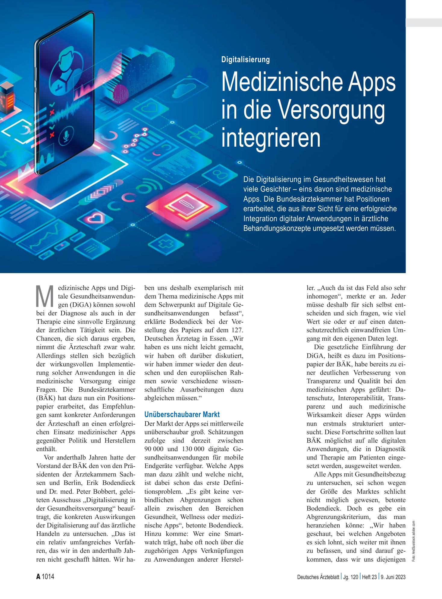 Vorschauseite 1: Digitalisierung: Medizinische Apps in die Versorgung integrieren – Deutsches Ärzteblatt
