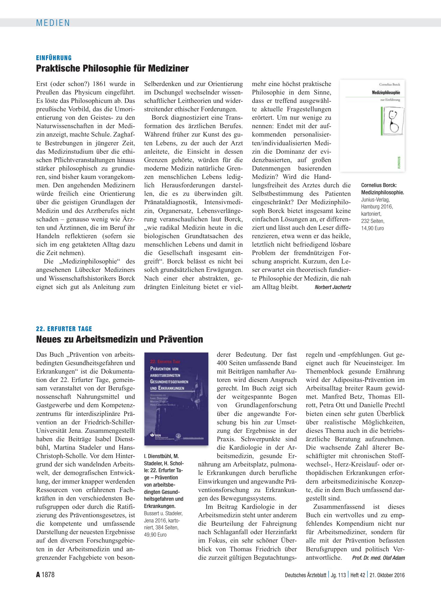 Vorschauseite 1: Einführung: Praktische Philosophie für Mediziner – Deutsches Ärzteblatt