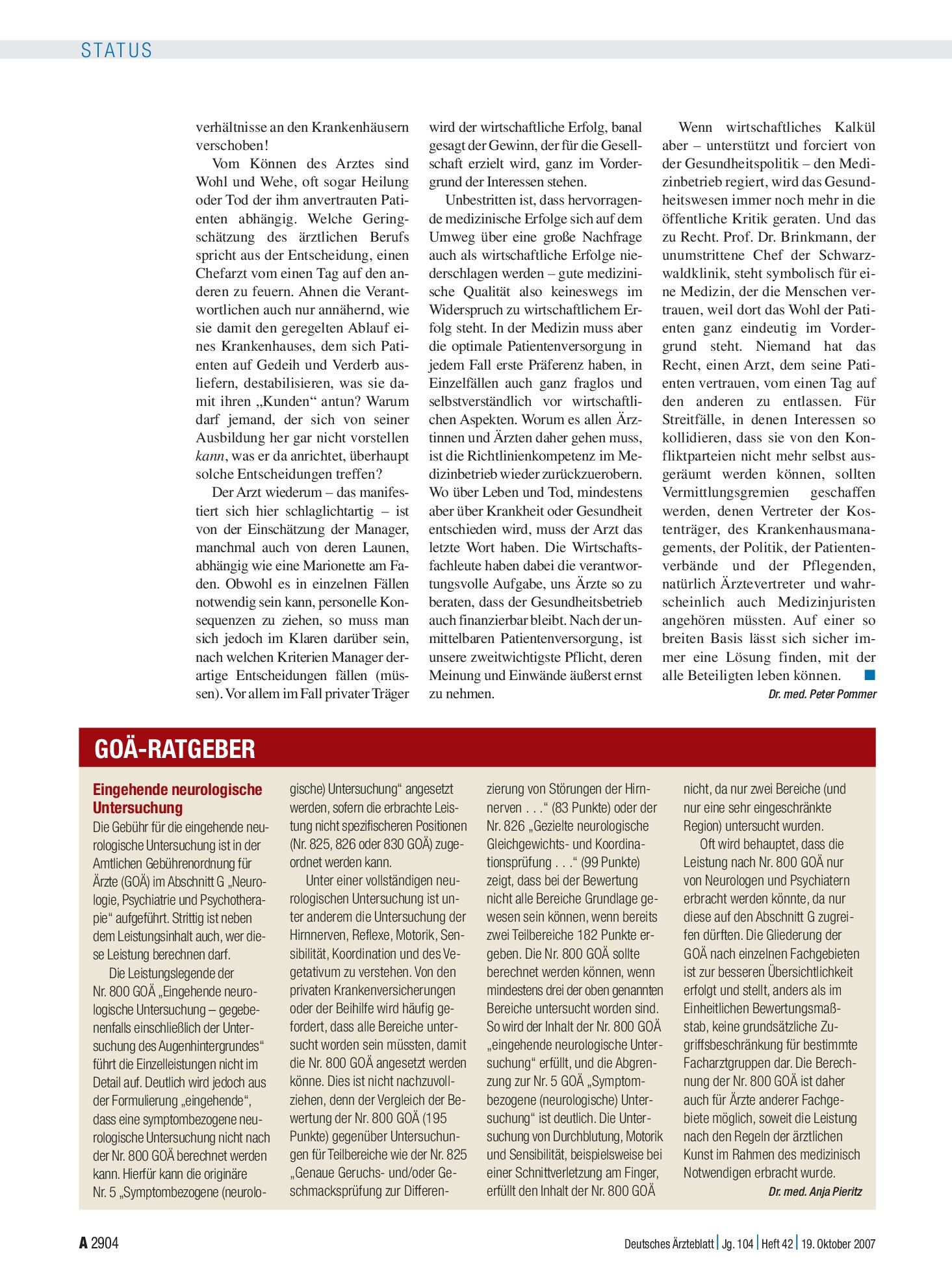 Vorschauseite 1: Eingehende neurologische Untersuchung – Deutsches Ärzteblatt